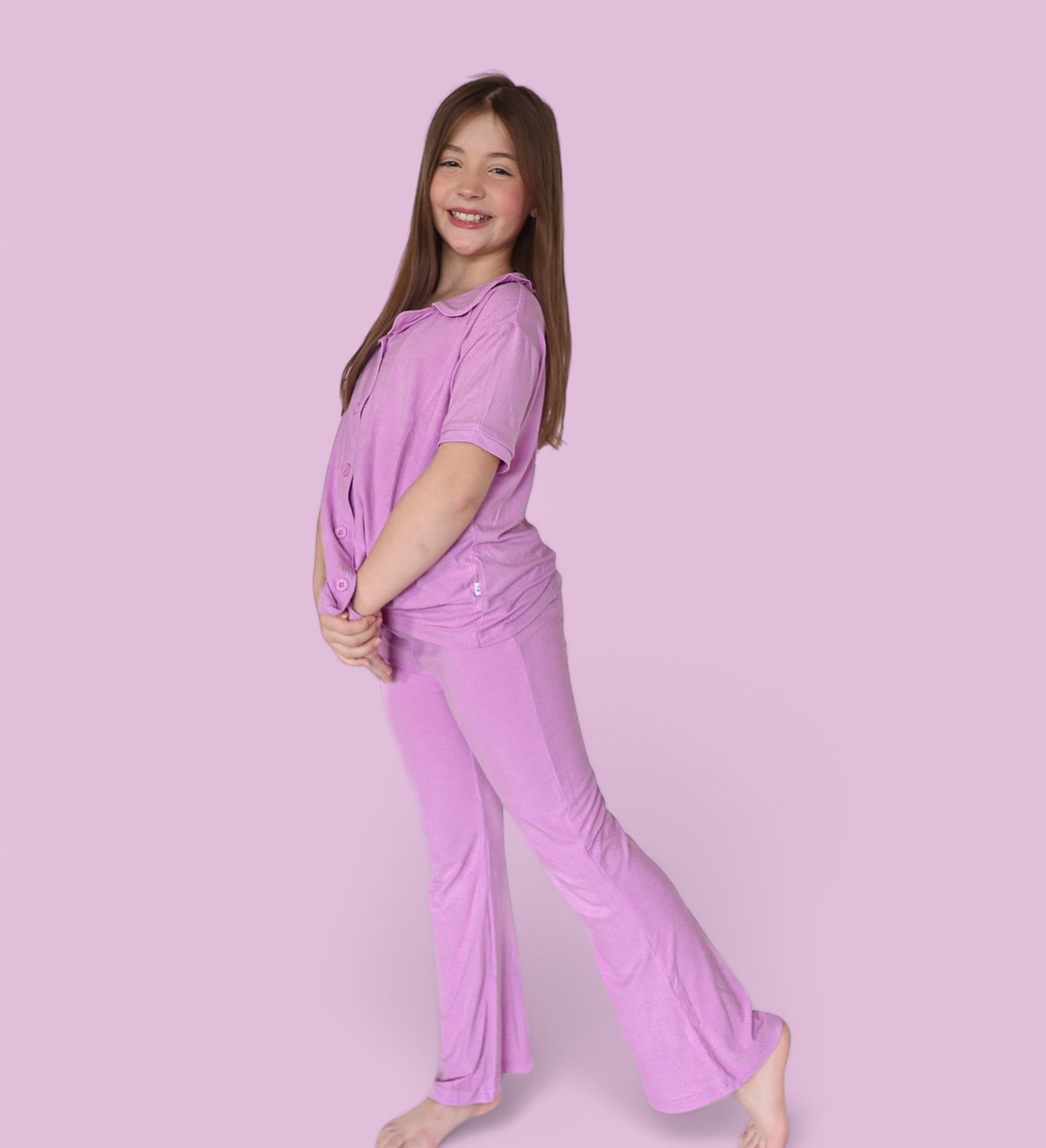 FOREVER LILAC RIB DREAM GIRL'S FLARE SET