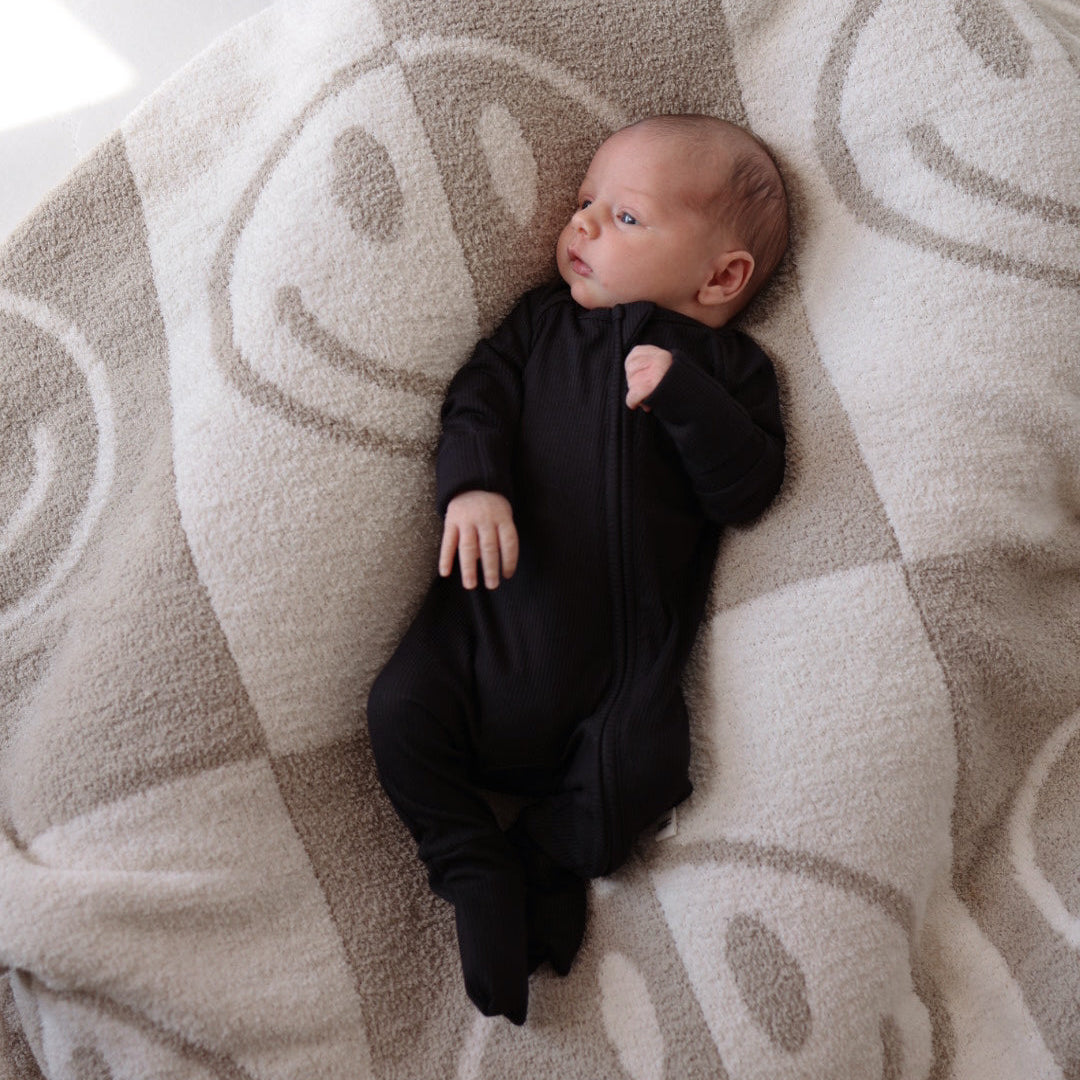 Bamboo Zip Pajamas | Ribbed Black