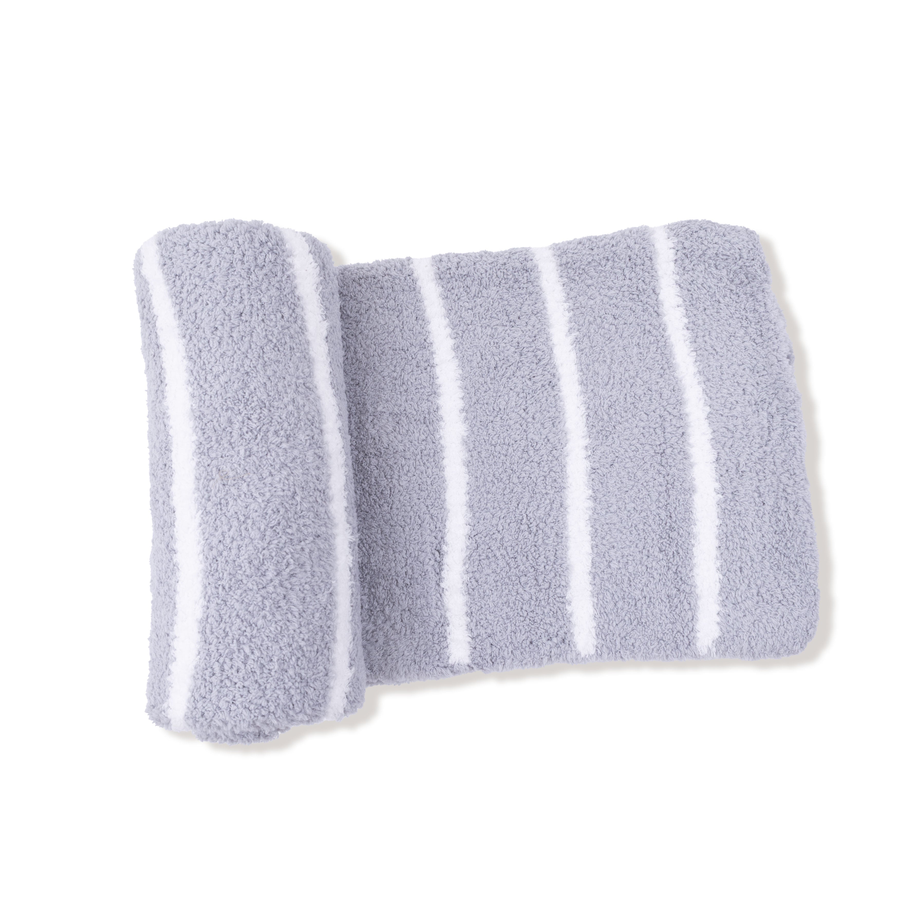 Chenille - Grey & Ivory Stripe Stoller Blanket