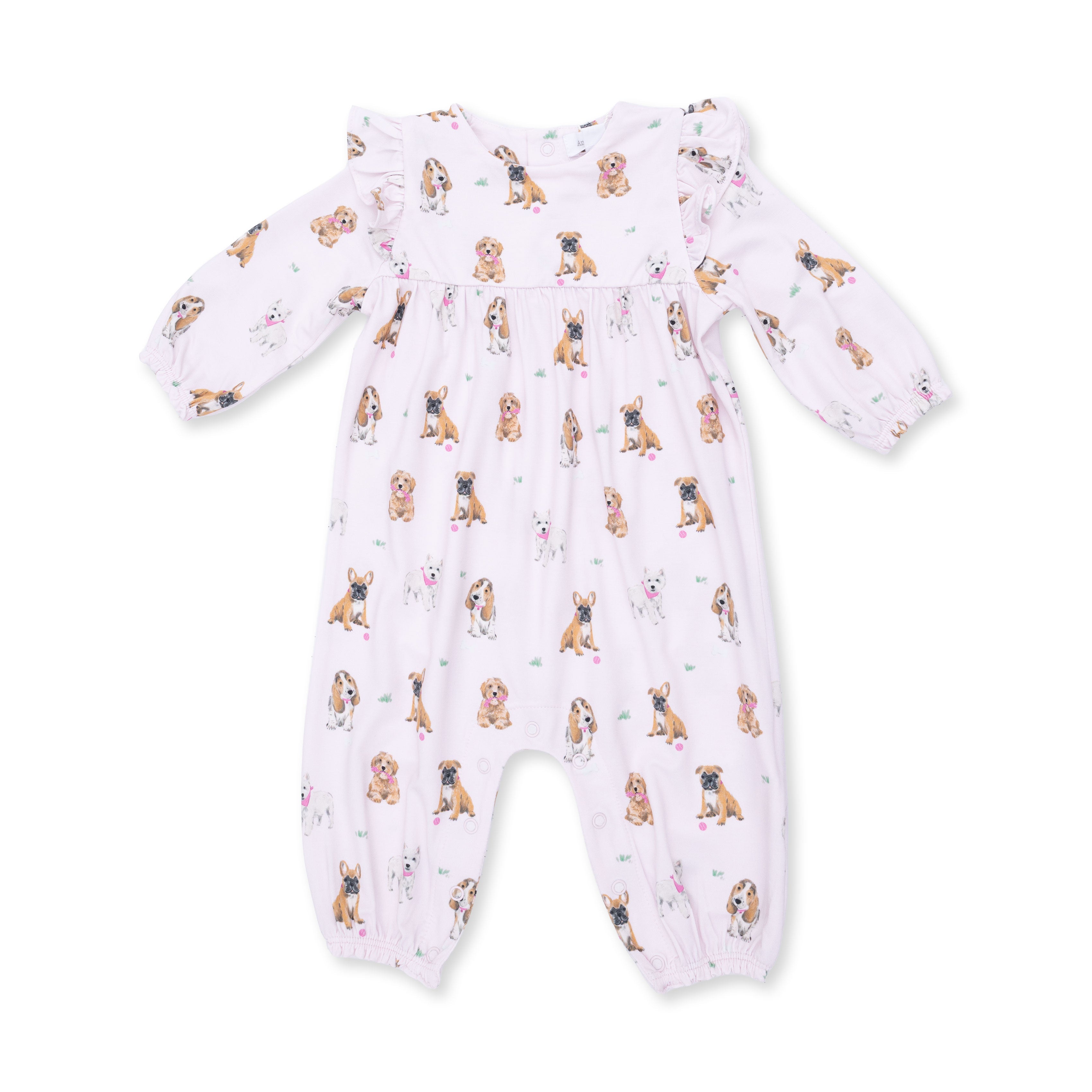 Bestie Dogs Pink - Ruffle Sleeve Snap Romper