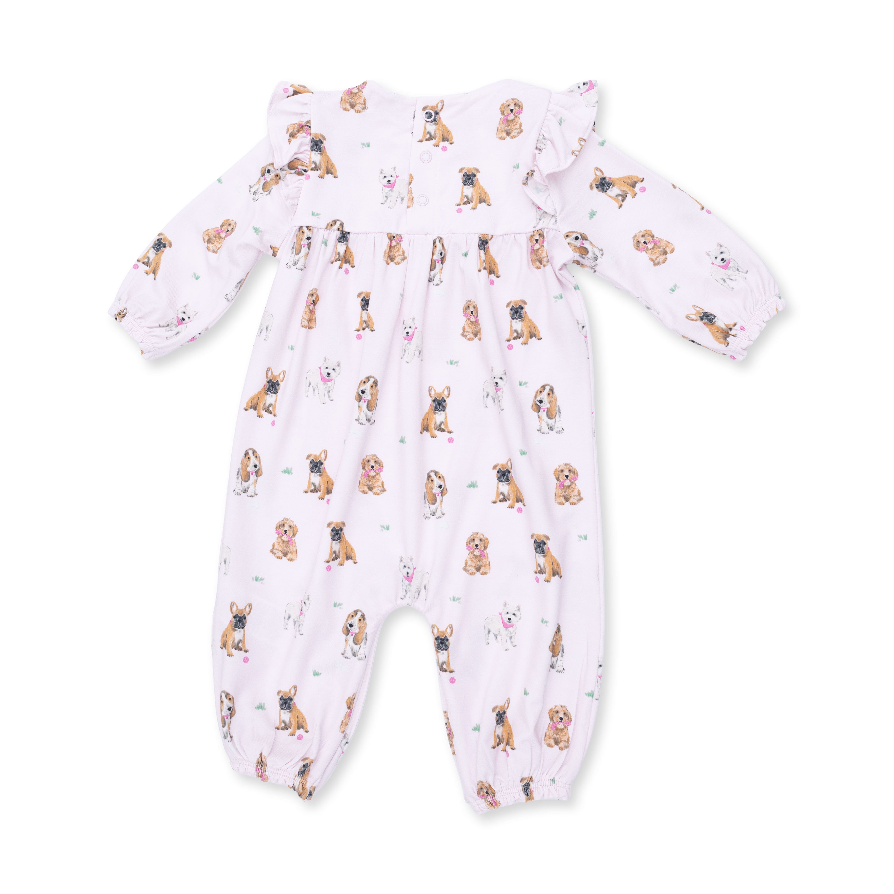Bestie Dogs Pink - Ruffle Sleeve Snap Romper