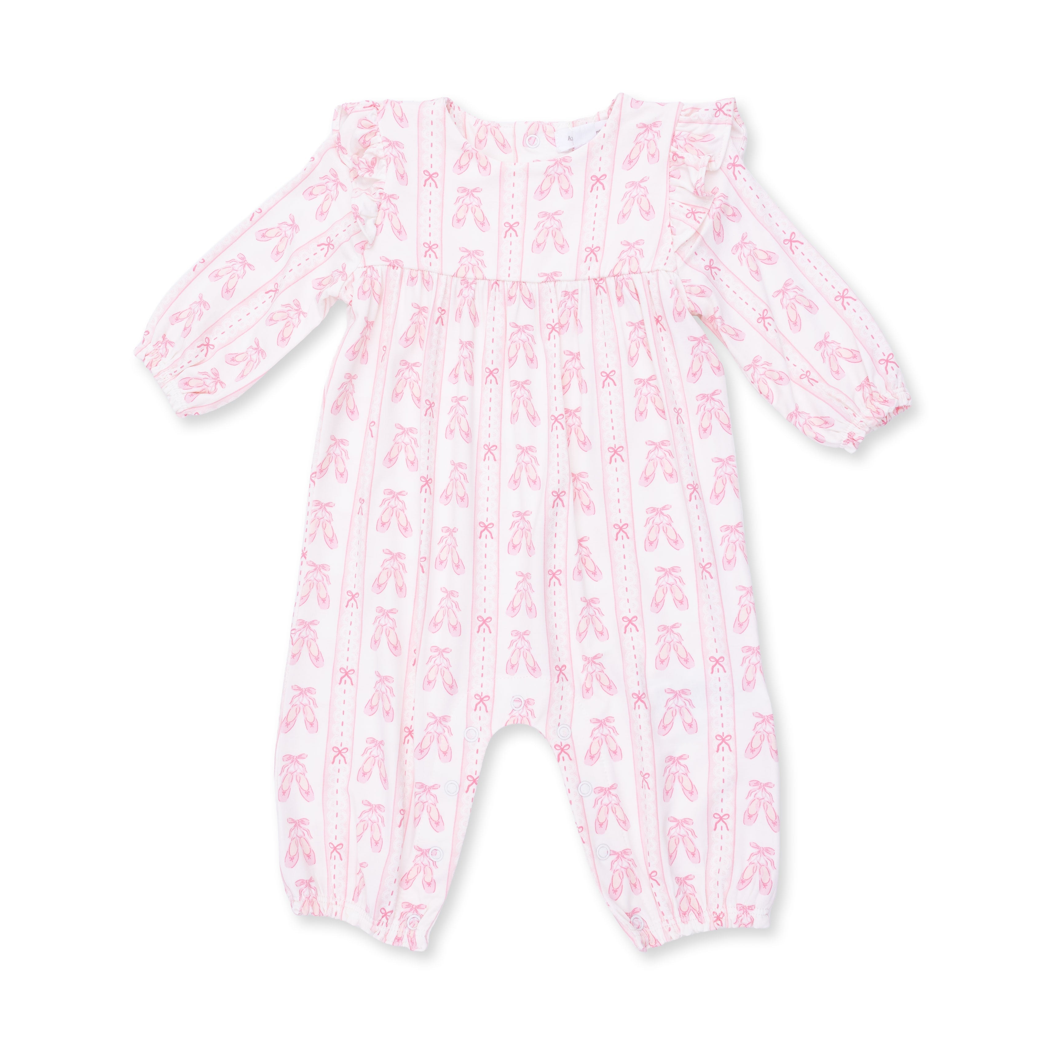 Ballet Shoes Ribbon Stripe - Ruffle Sleeve Snap Romper