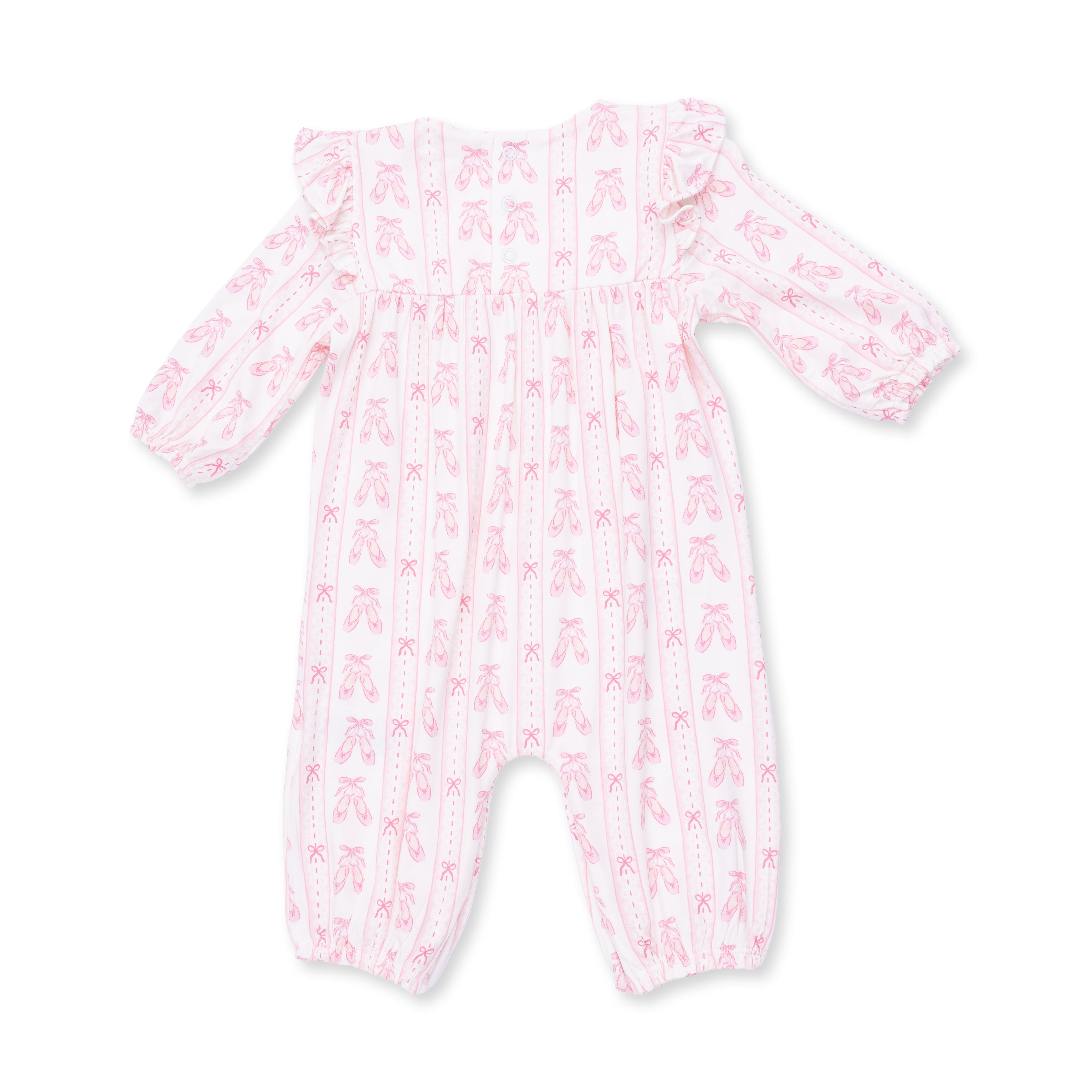 Ballet Shoes Ribbon Stripe - Ruffle Sleeve Snap Romper