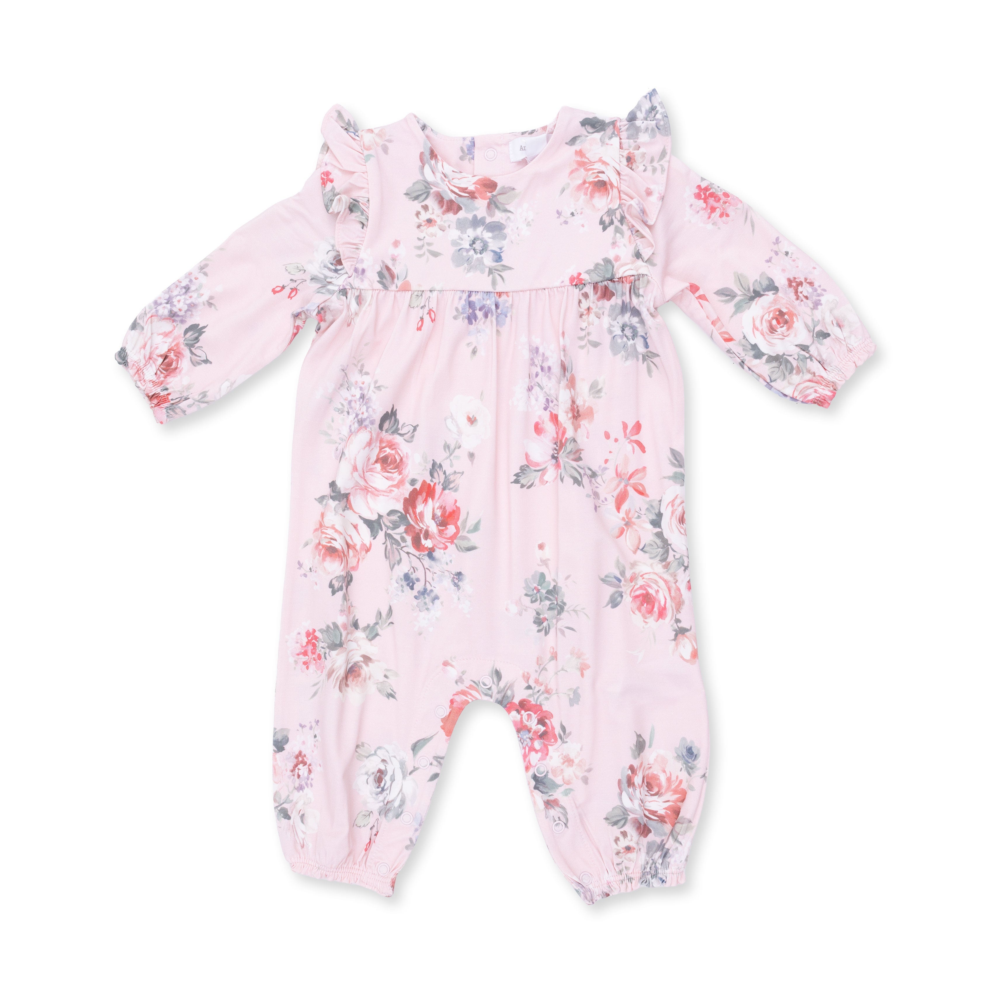 Painterly Rose Bouquets - Ruffle Sleeve Snap Romper
