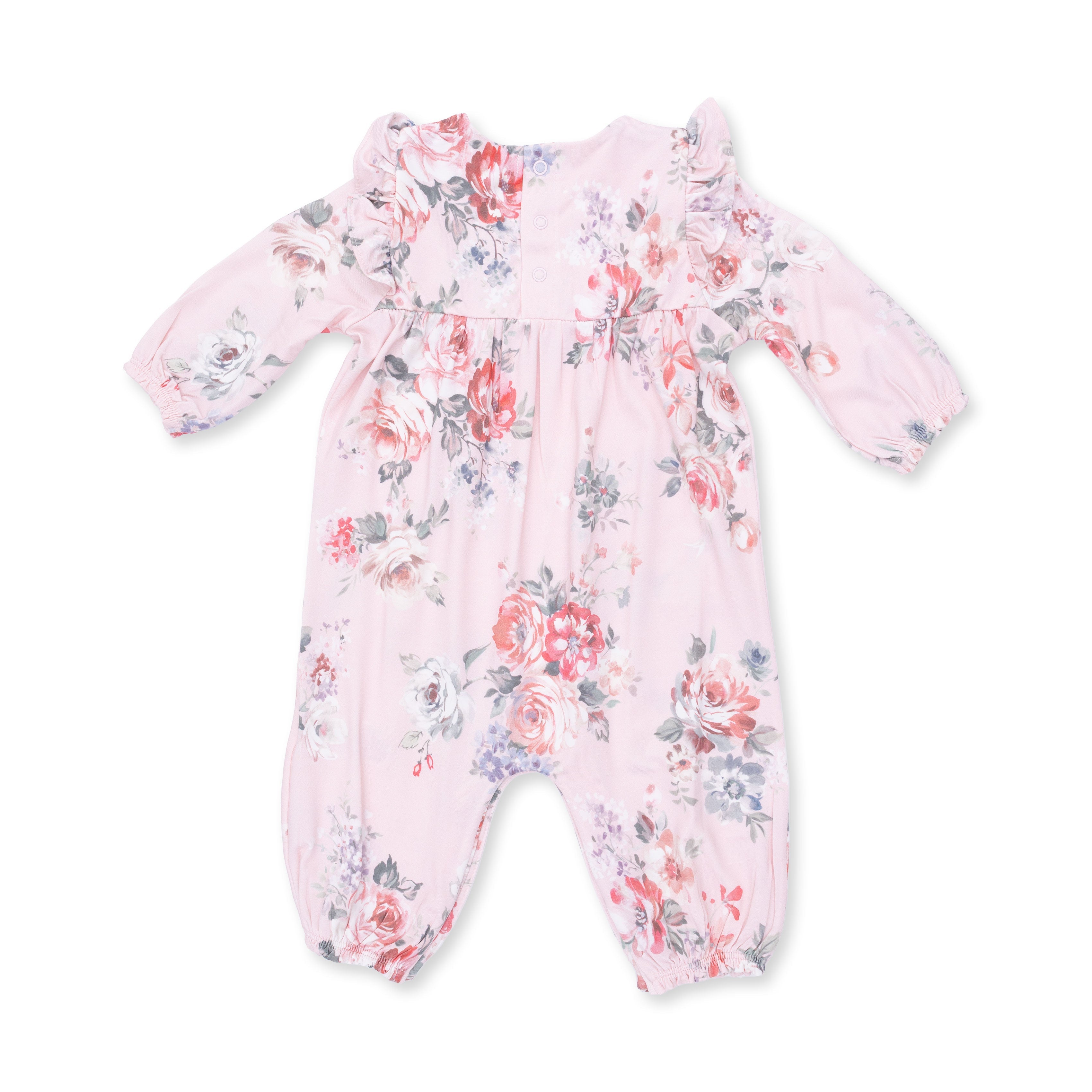 Painterly Rose Bouquets - Ruffle Sleeve Snap Romper