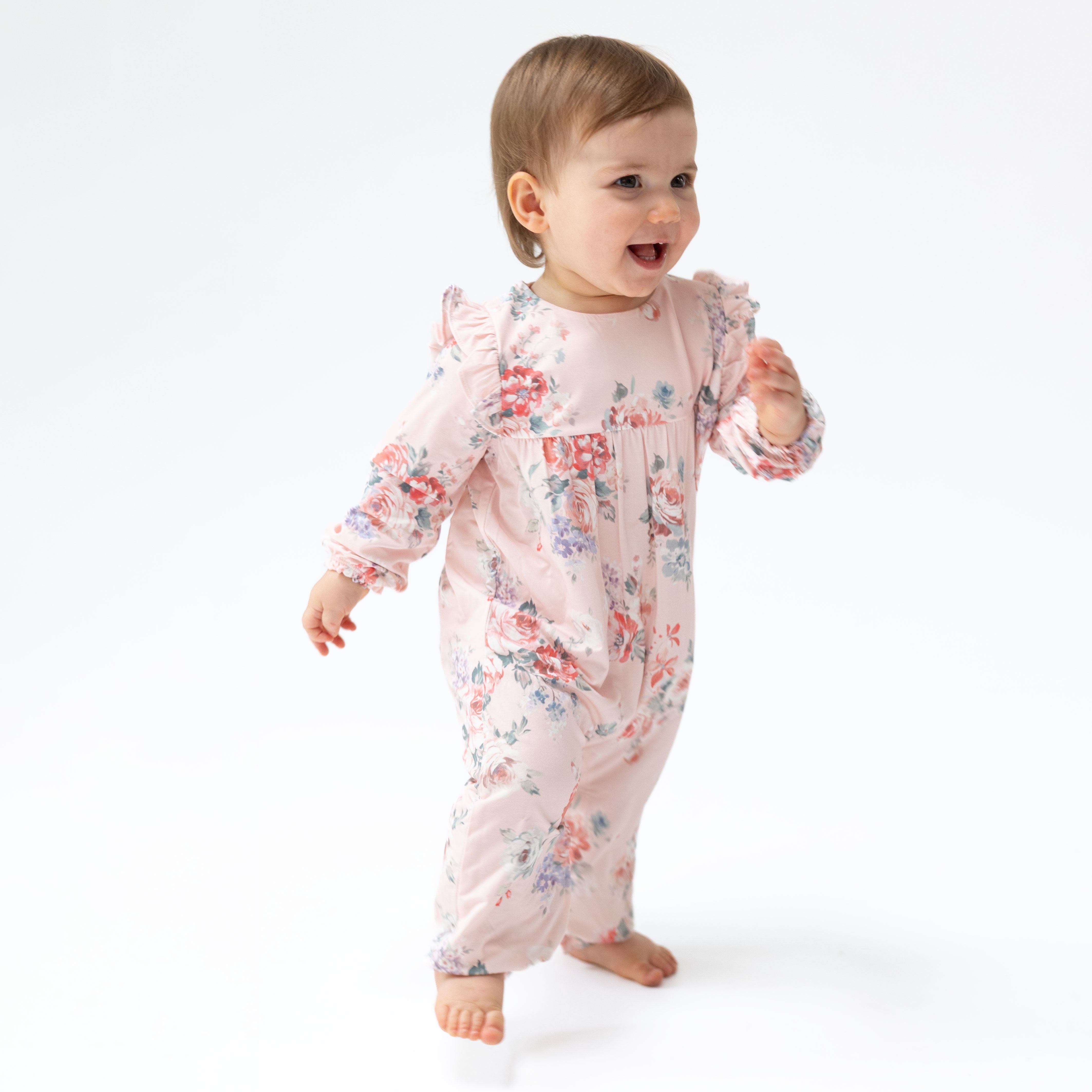 Painterly Rose Bouquets - Ruffle Sleeve Snap Romper