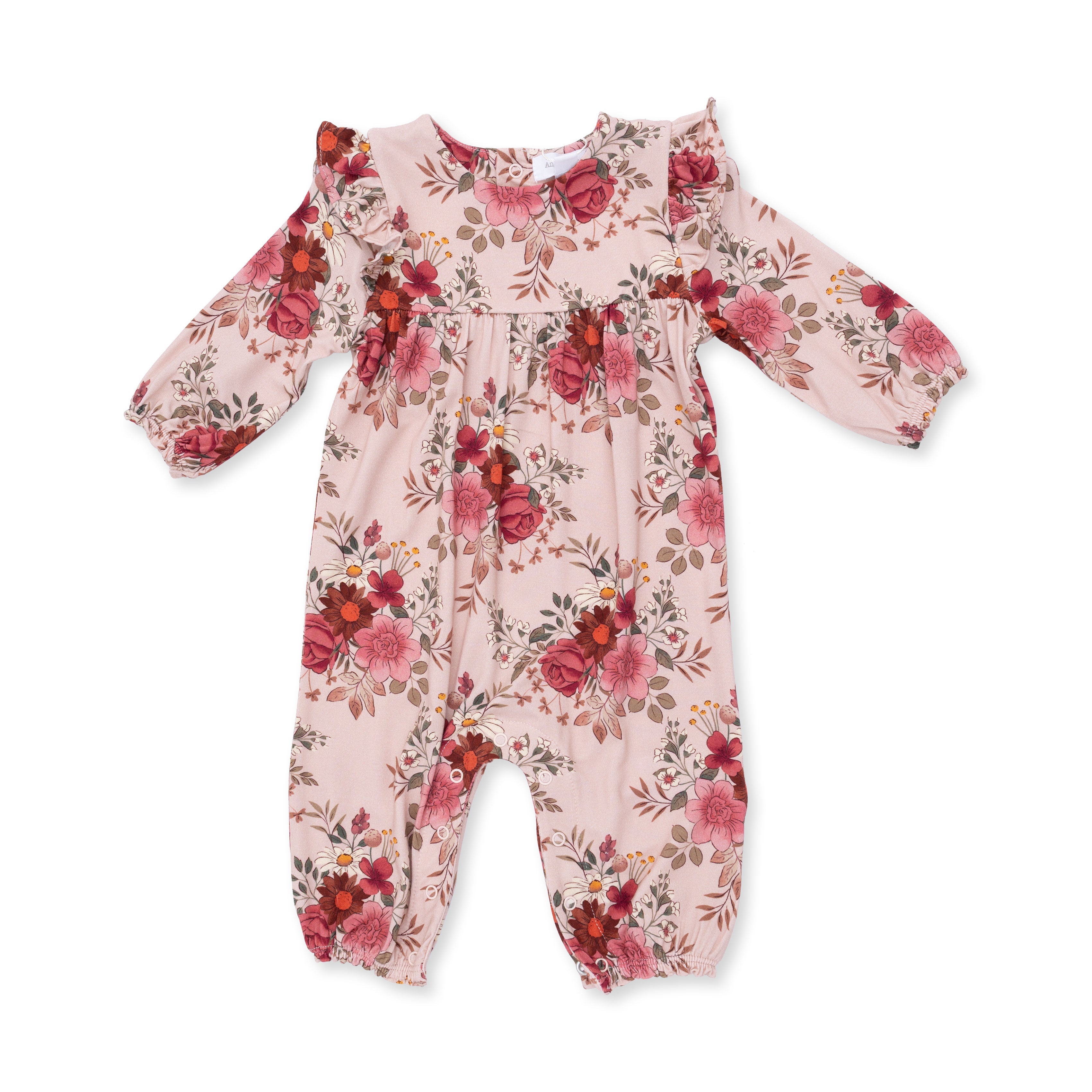Sabrina Floral - Ruffle Sleeve Snap Romper