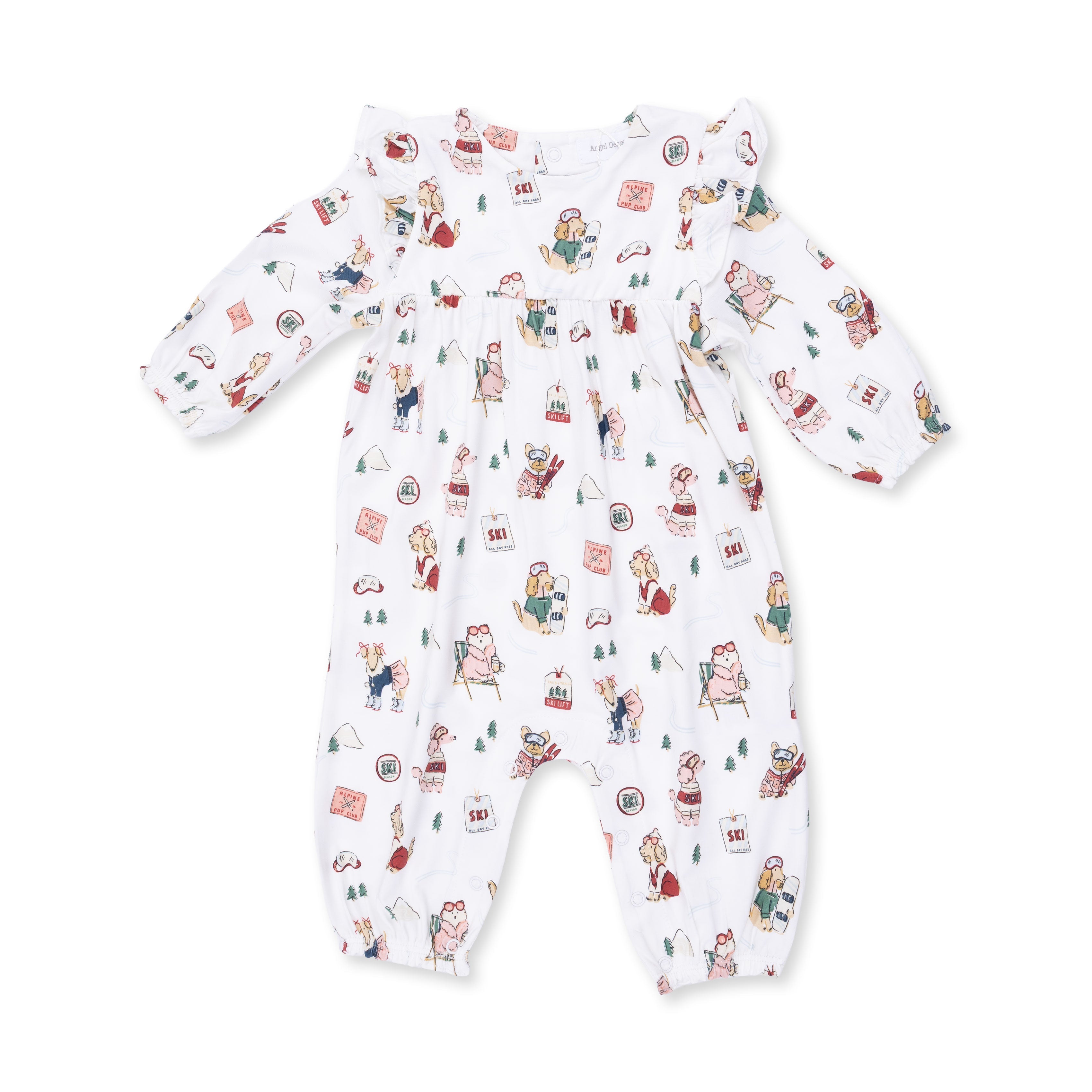 Winter Sports Dogs Pink - Ruffle Sleeve Snap Romper