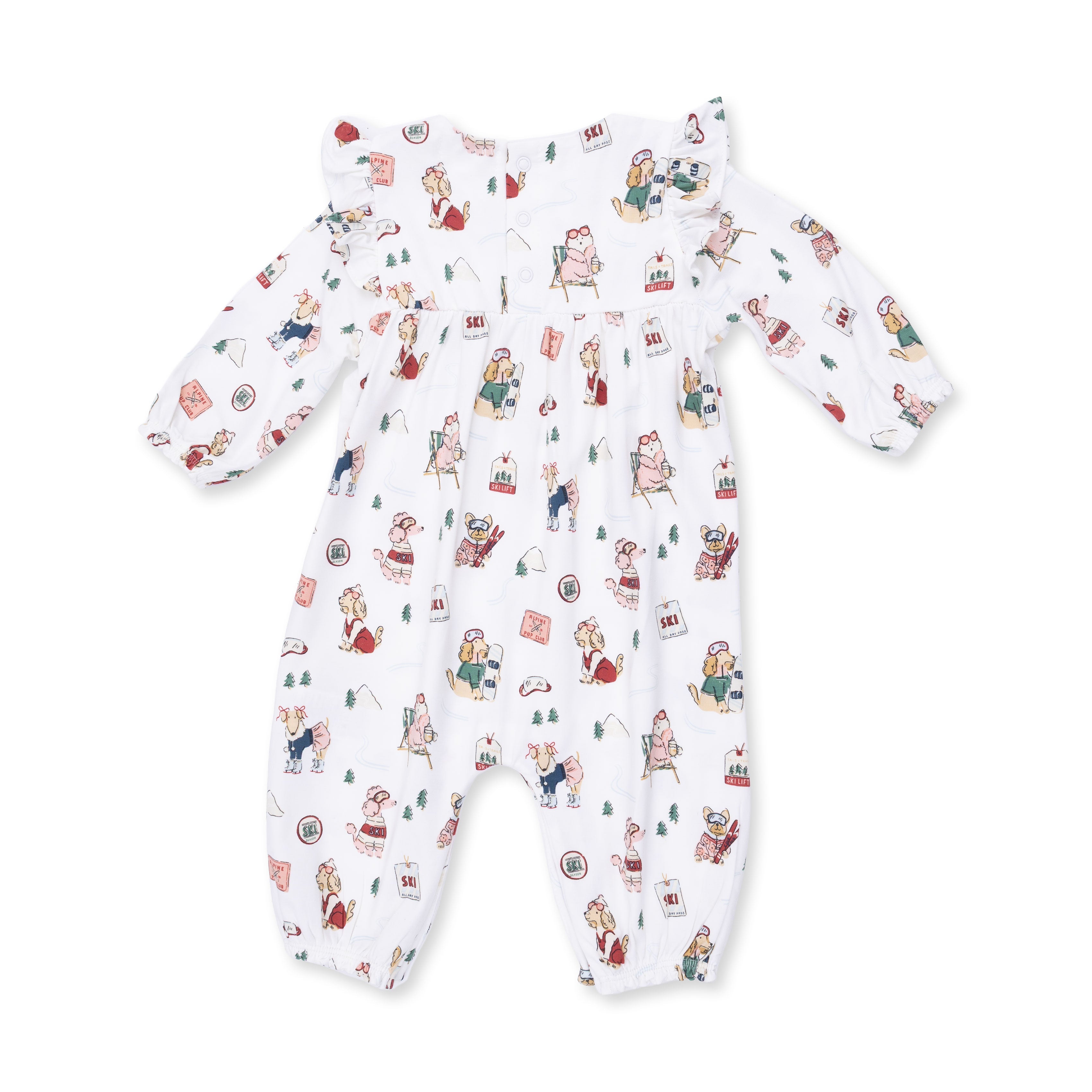 Winter Sports Dogs Pink - Ruffle Sleeve Snap Romper