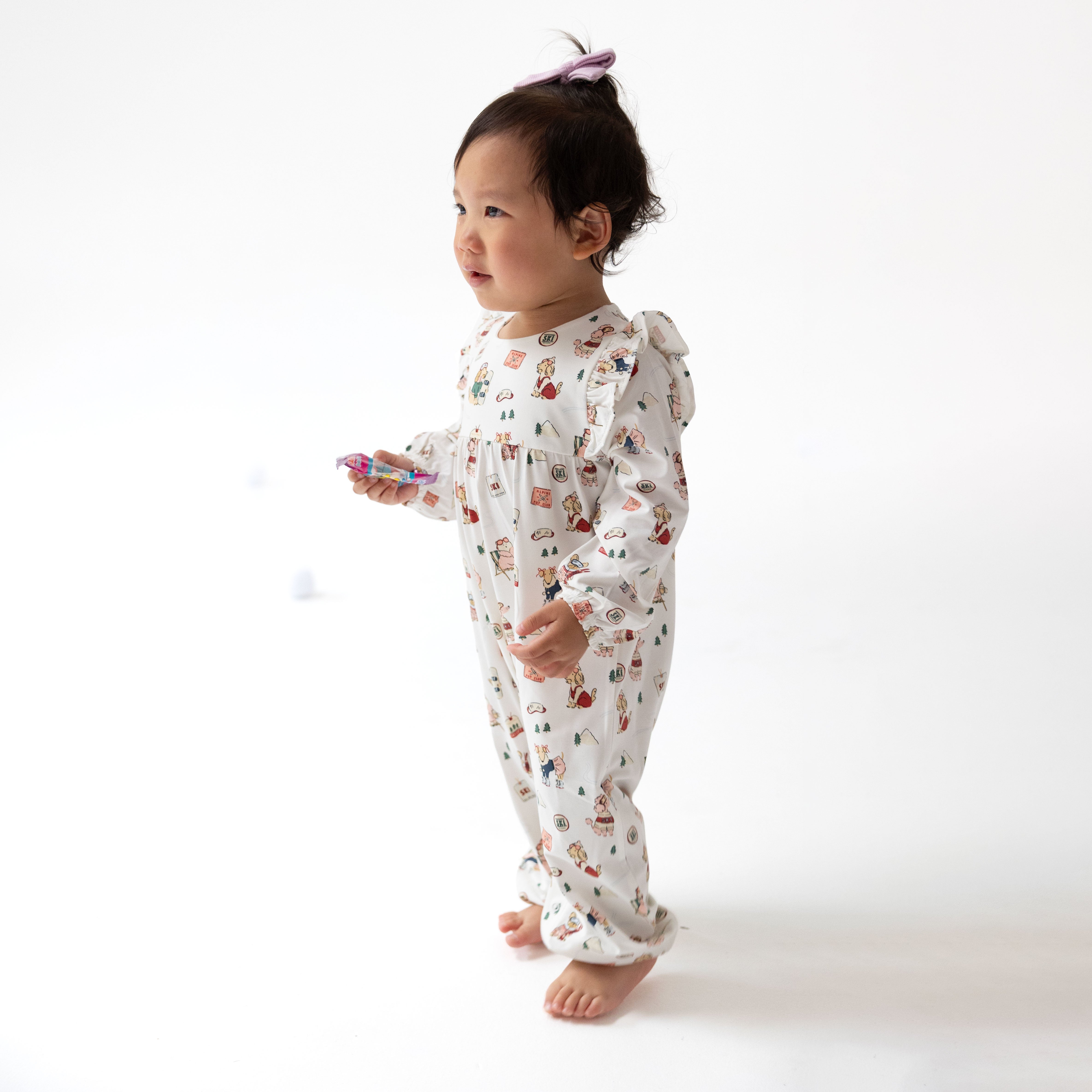 Winter Sports Dogs Pink - Ruffle Sleeve Snap Romper