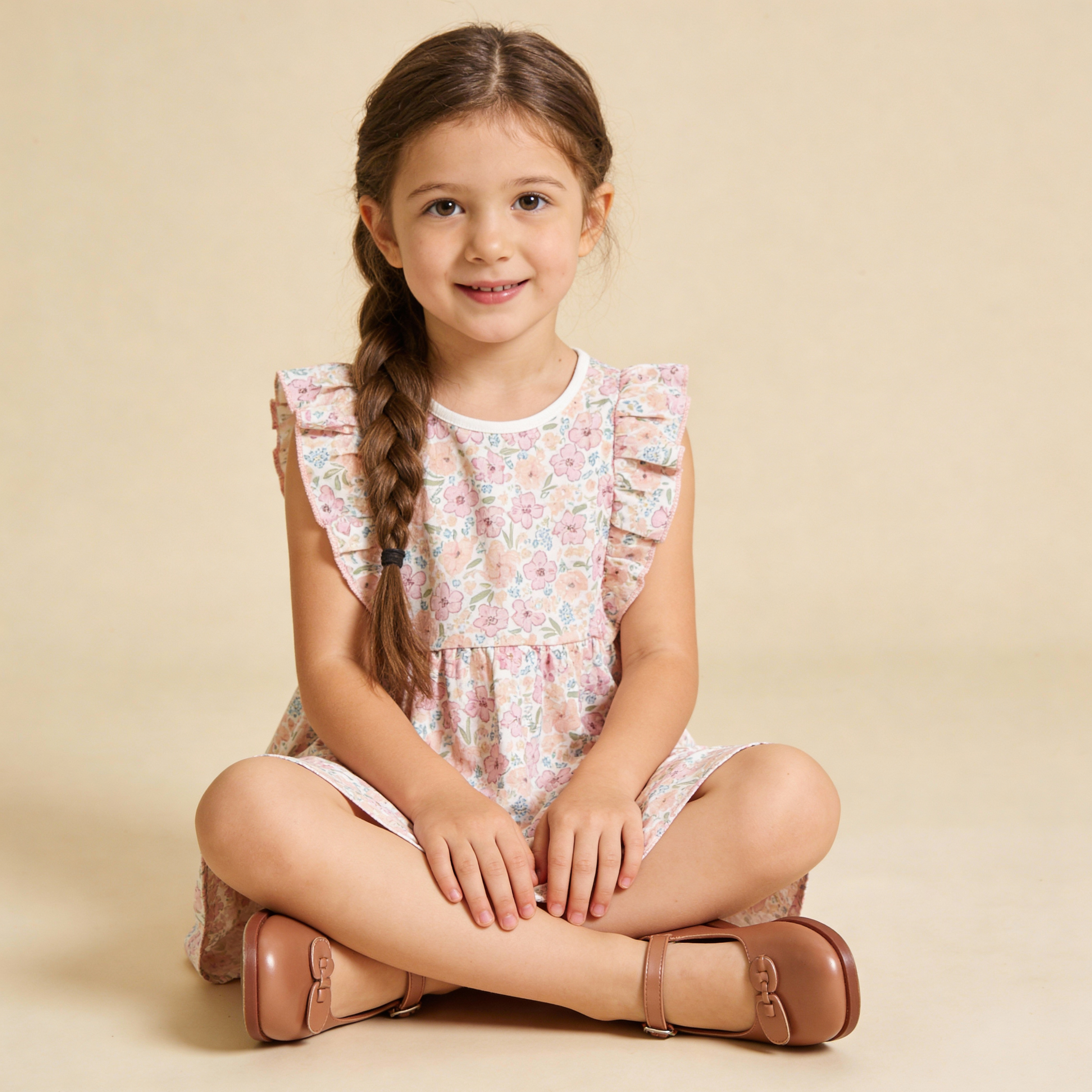 Organic Flutter Dress - Peony