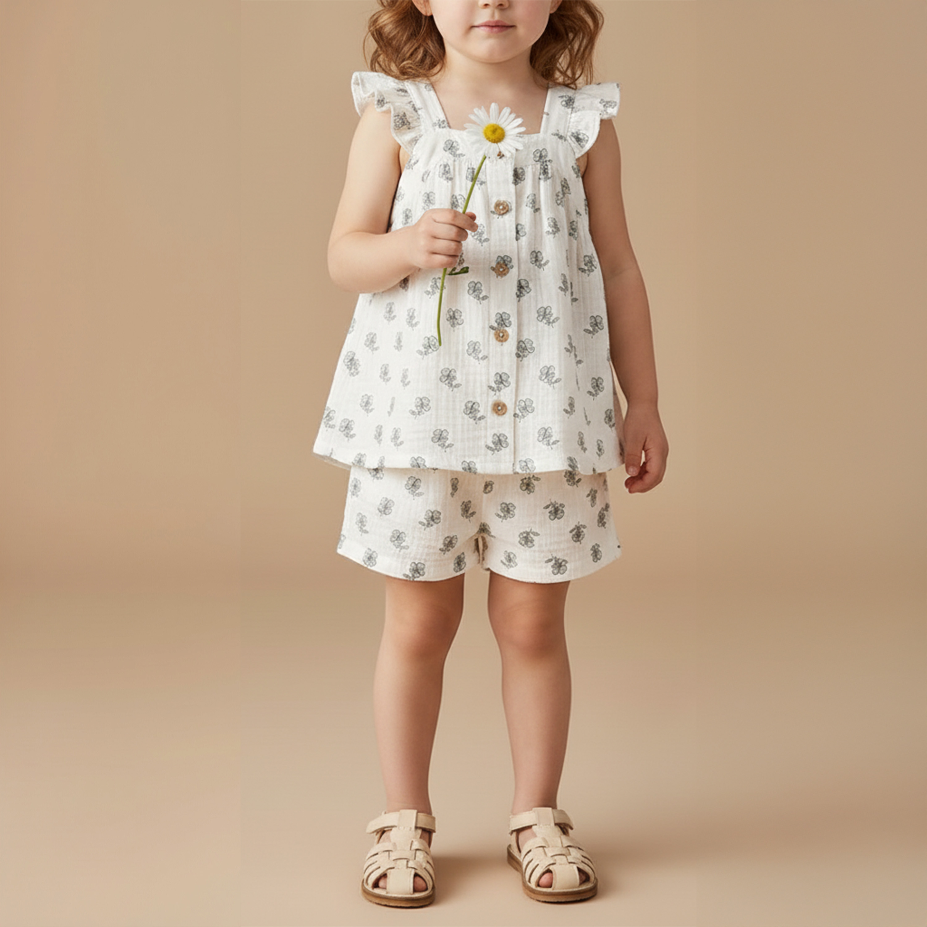 Organic Flutter Top & Shorts Set - Poppy