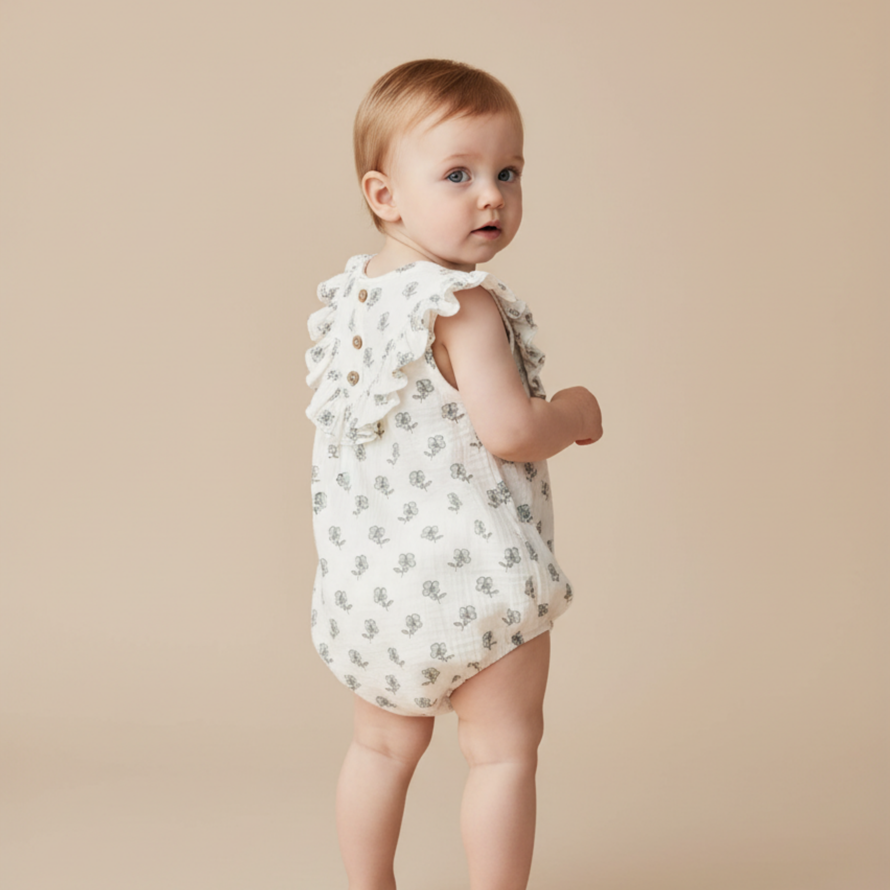 Organic Sleeveless Ruffle Bubble Romper - Poppy