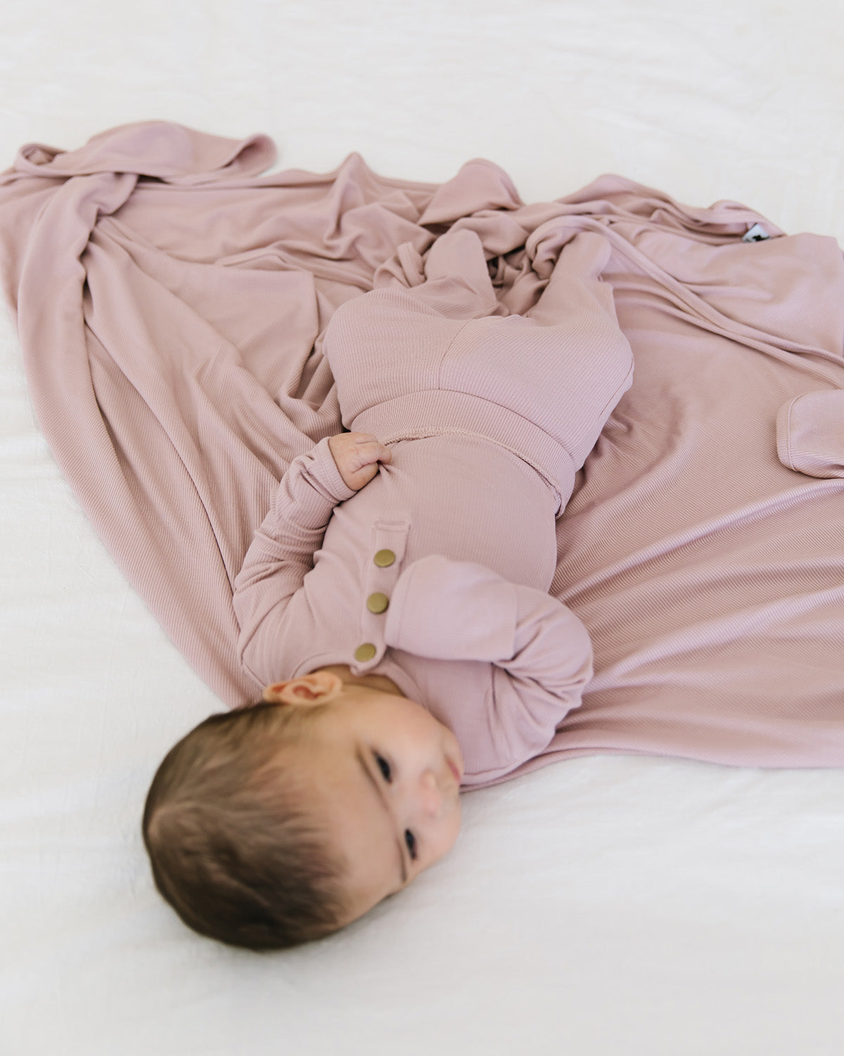 blush ribbed stretchy swaddle