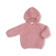 Chenille - Rose Hooded Jacket with Striped Texture