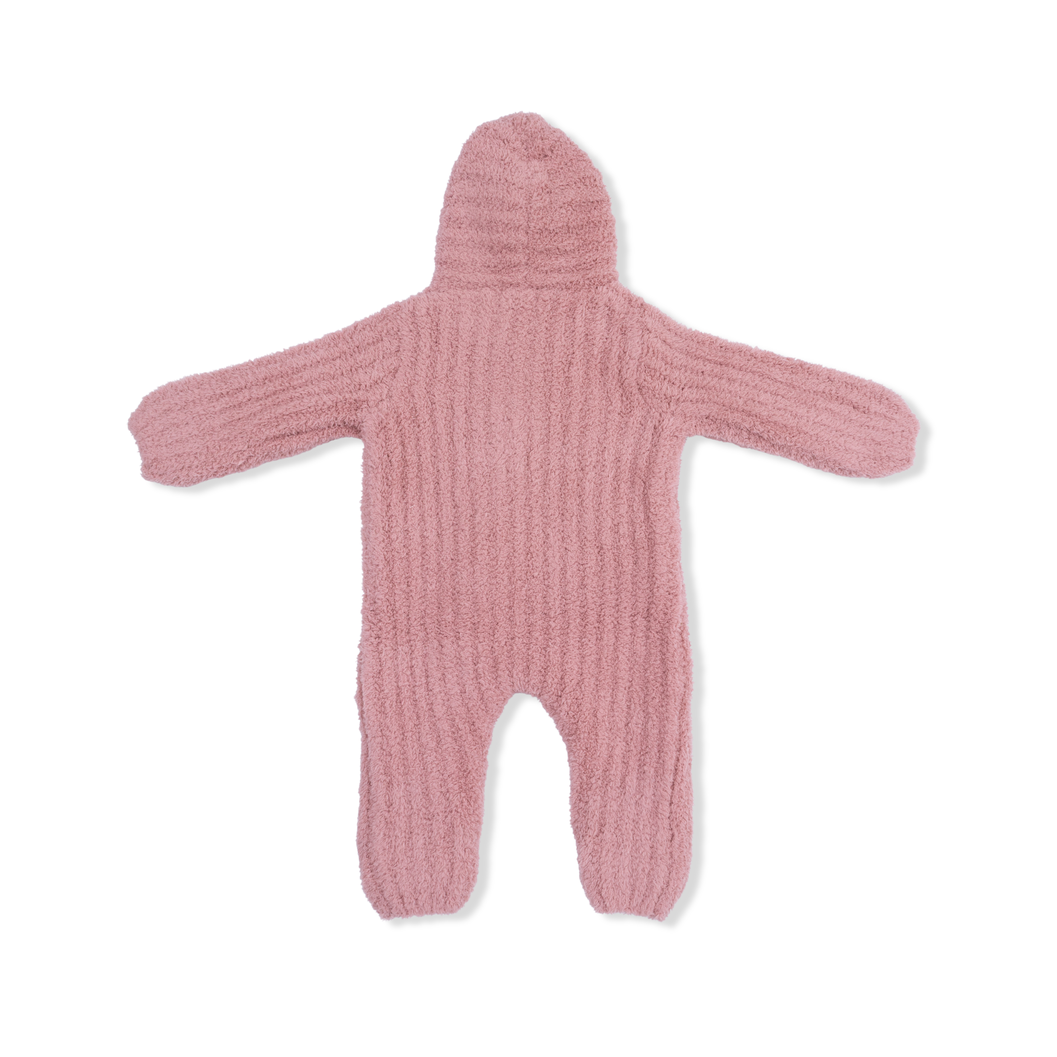 Chenille - Rose Hooded Romper with Striped Texture