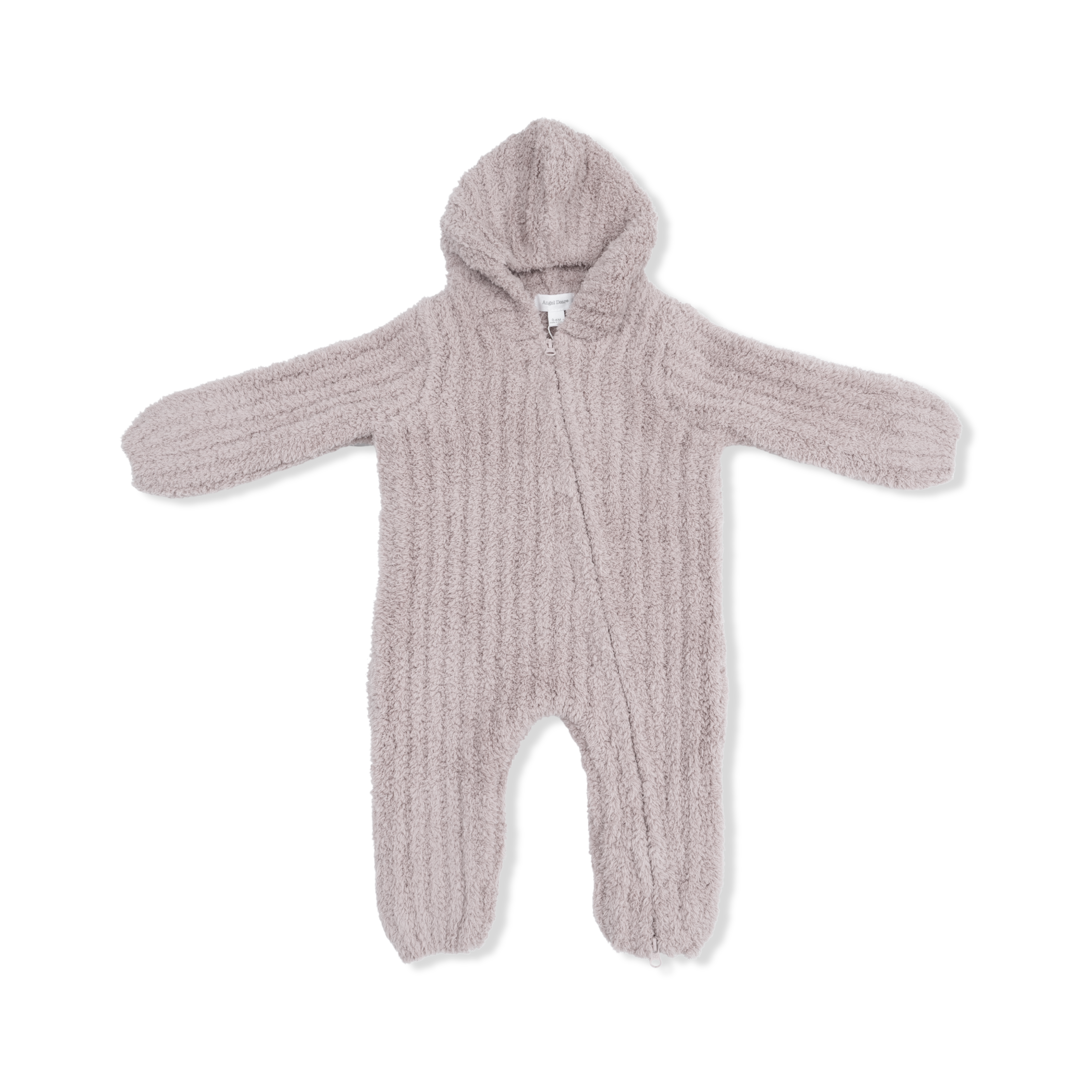 Chenille - Stone Hooded Romper with Striped Texture
