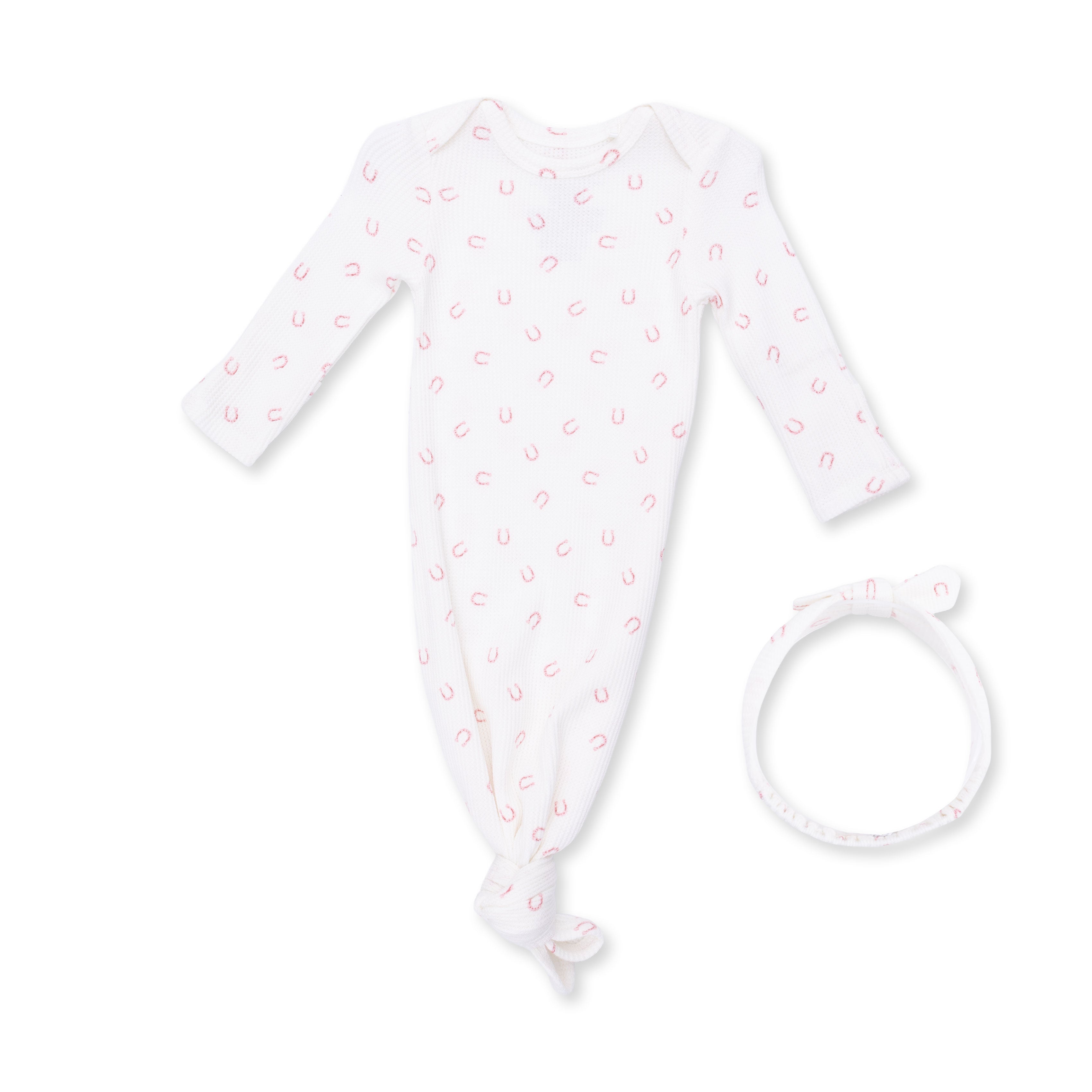 Little Horseshoes Pink - Knotted Gown and Knot Headband
