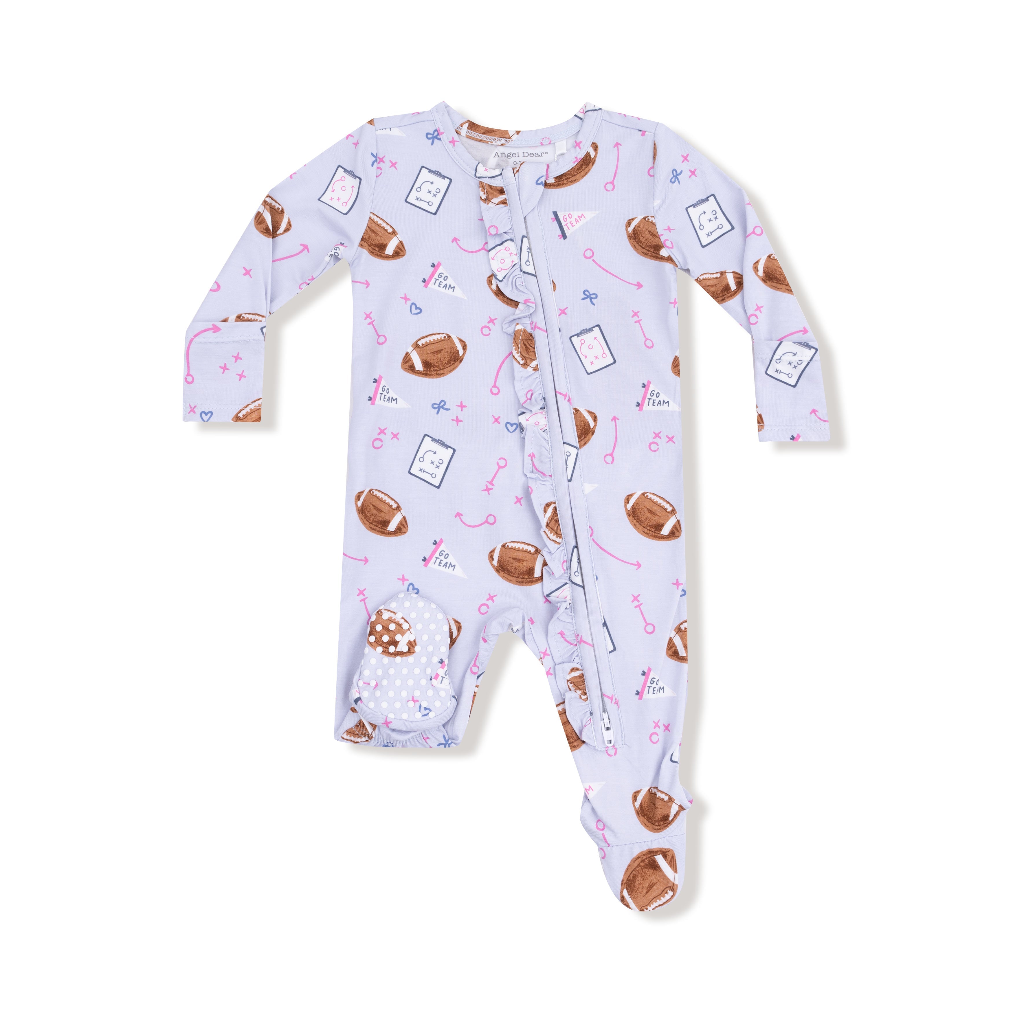 Touchdown Time - Lavender - 2 Way Ruffle Zipper Footie
