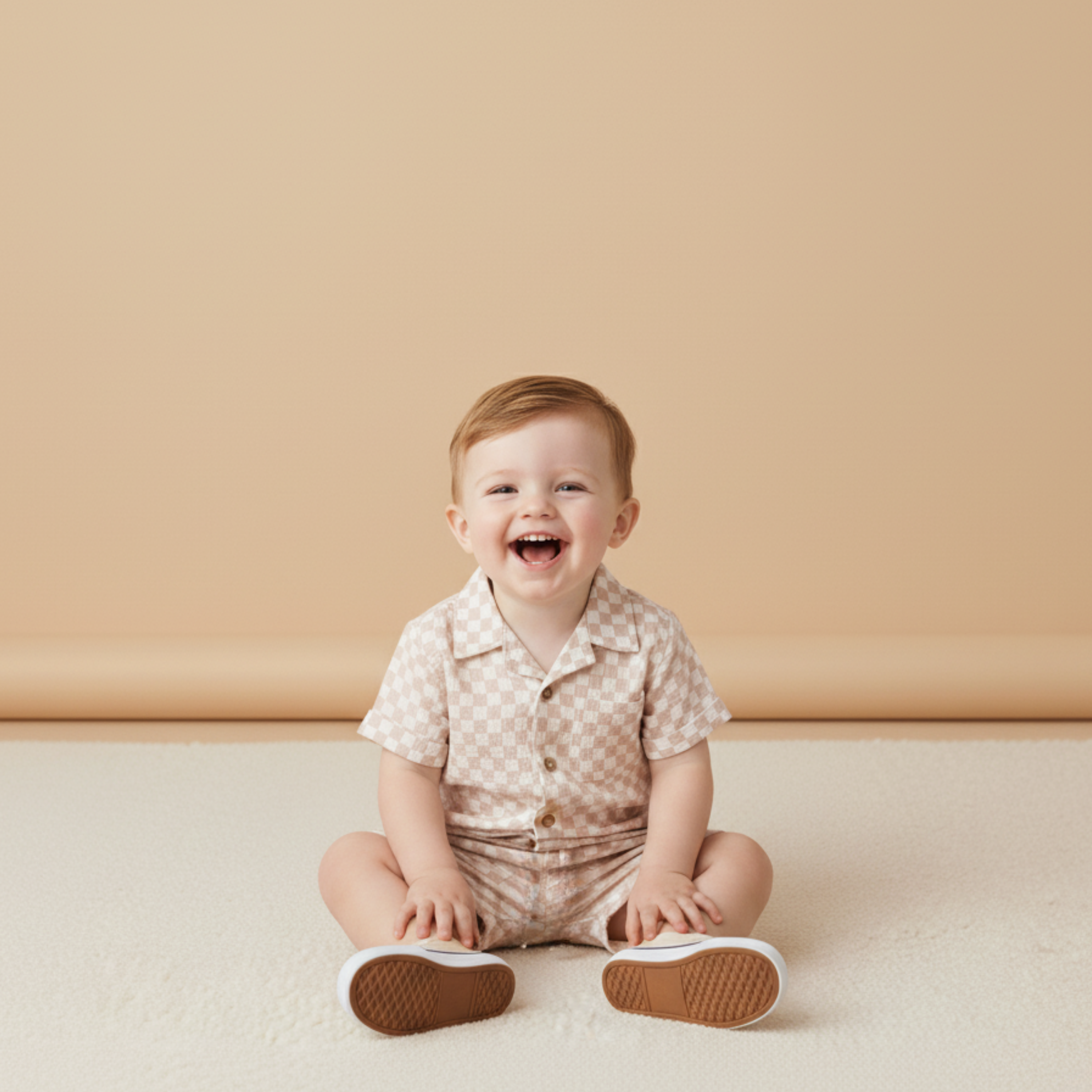Organic Shirt & Shorts Set - Brick Checks