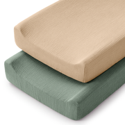 Muslin Fitted Changing Pad Cover, 2 Pack in Fern and Cream