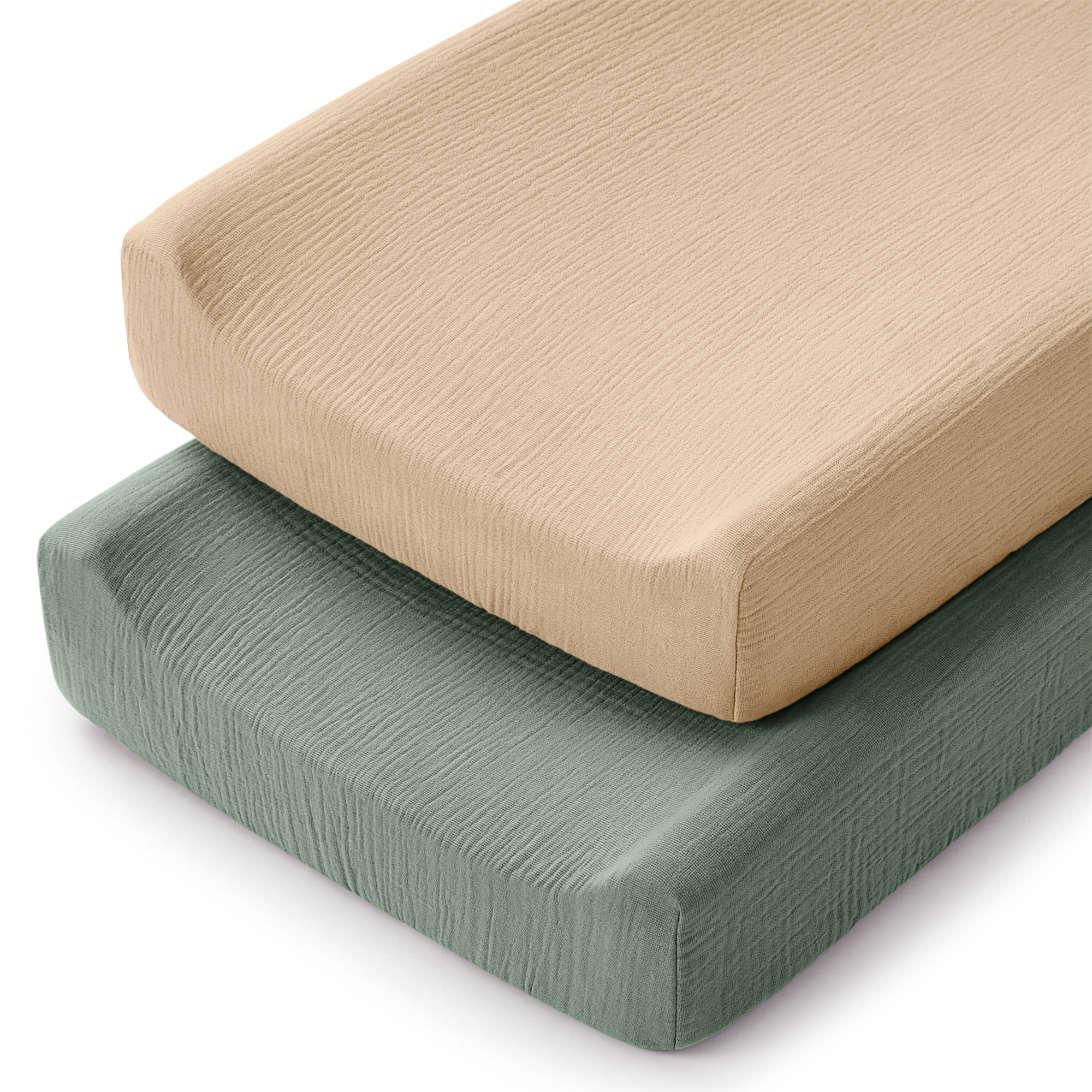 Muslin Fitted Changing Pad Cover, 2 Pack in Fern and Cream