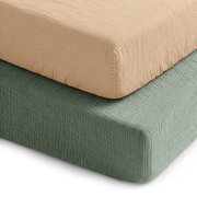 Muslin Fitted Crib Sheets, 2 Pack in Fern and Cream