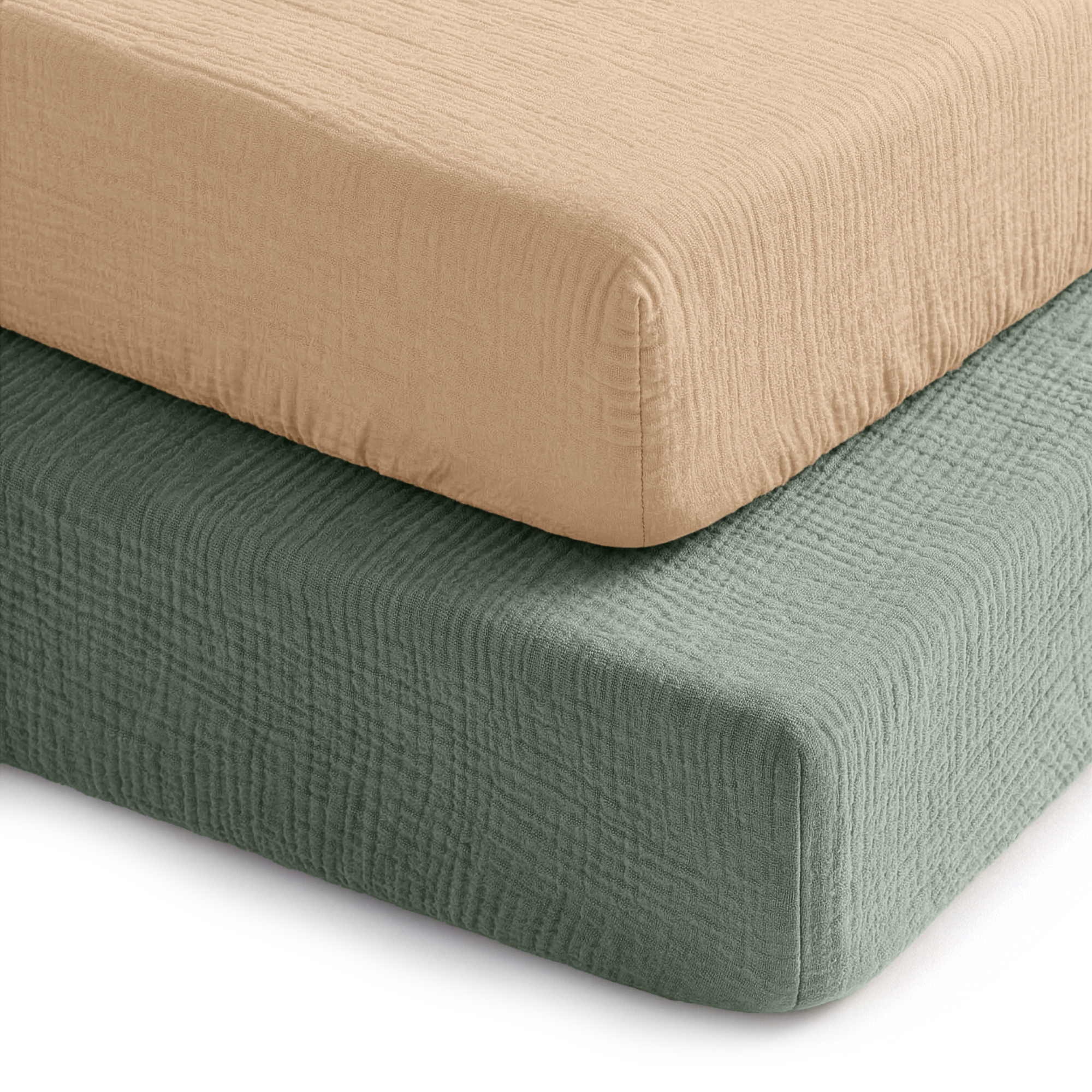 Muslin Fitted Crib Sheets, 2 Pack in Fern and Cream