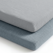 Muslin Cotton Bassinet Sheets, 2 Pack in Pacific Blue and Heather