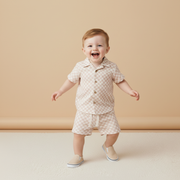 Organic Shirt & Shorts Set - Brick Checks