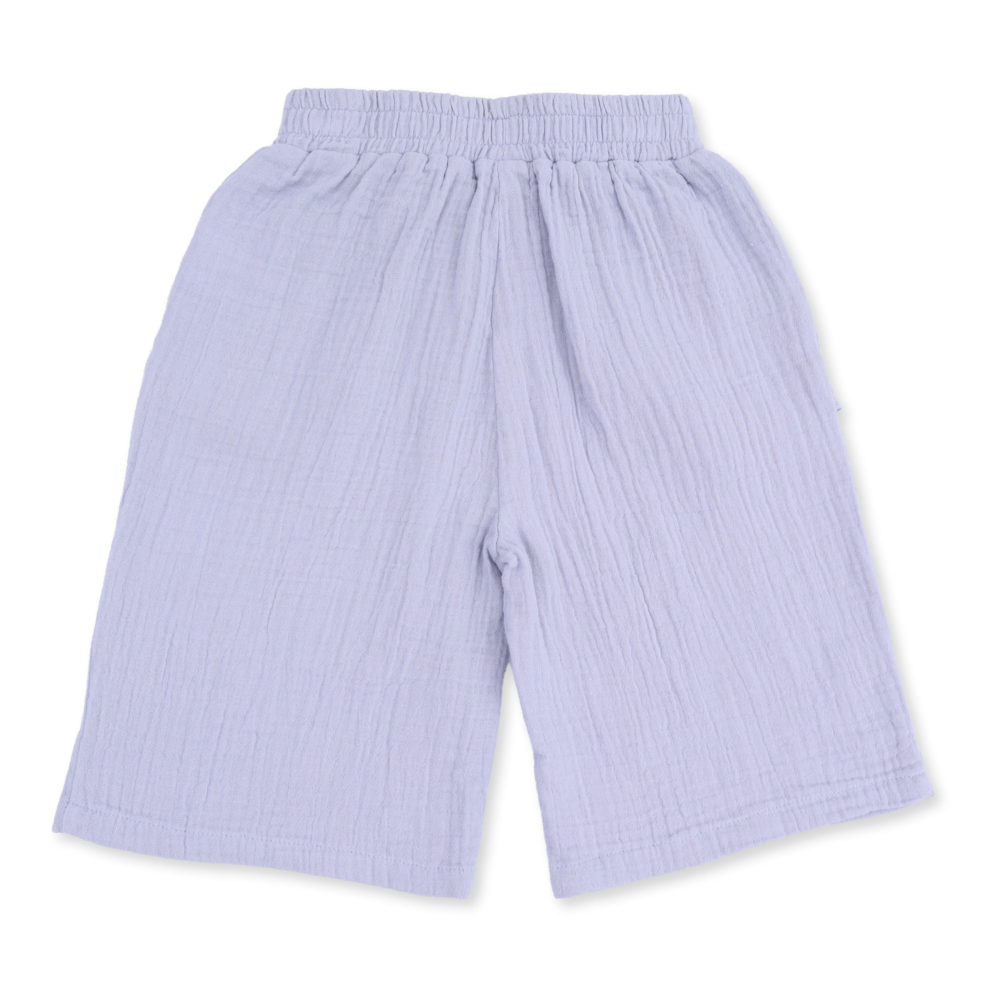 Western Plaid - Solid Muslin Zen Blue - Wide Leg Pant with Ruffle Pocket