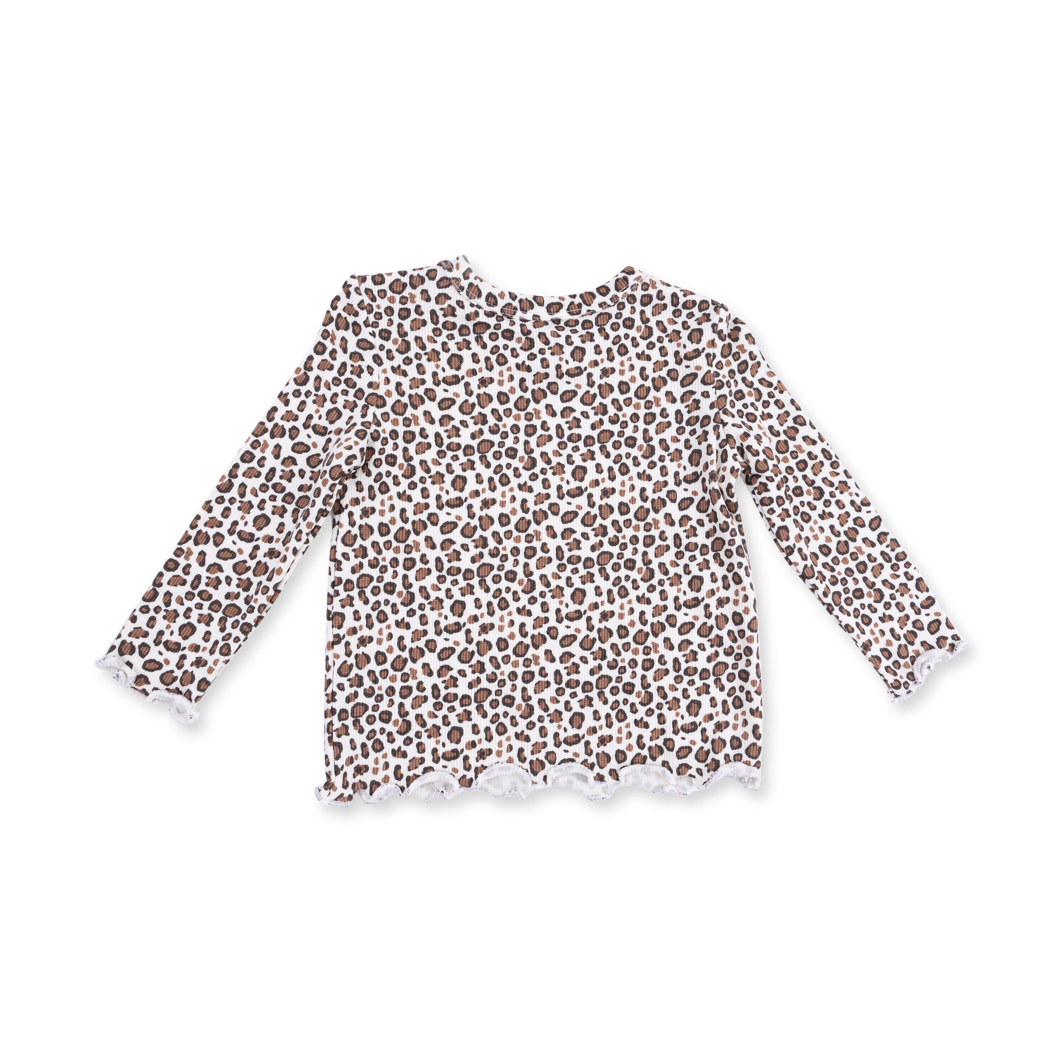 Leopard Rib - Long Sleeve Lettuce Edge Tunic Top