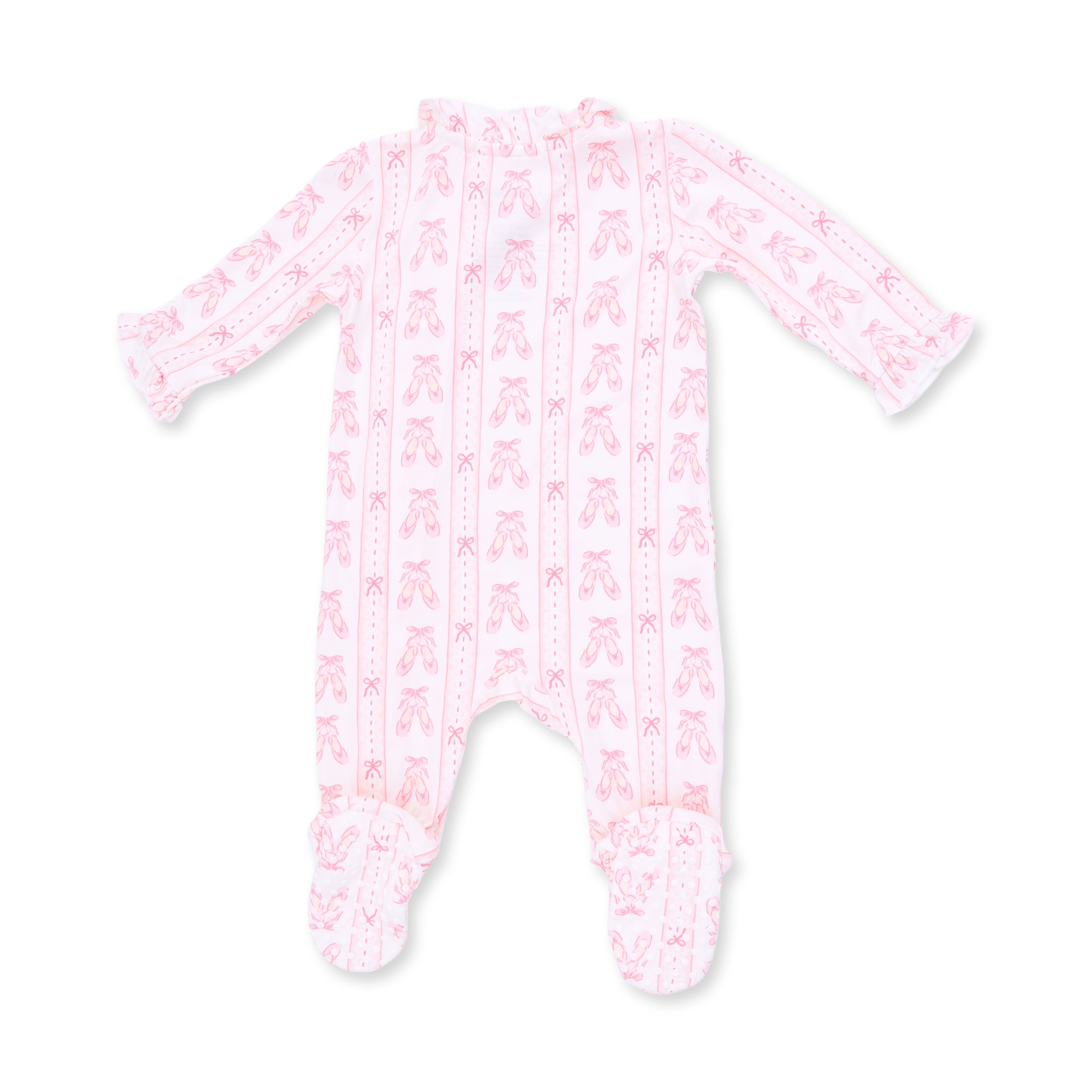 Ballet Shoes Ribbon Stripe - Kimono Ruffle Snap Footie