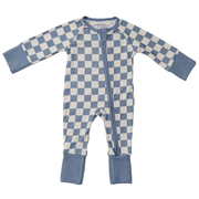 Blue Checkered Ribbed Bamboo Zipper