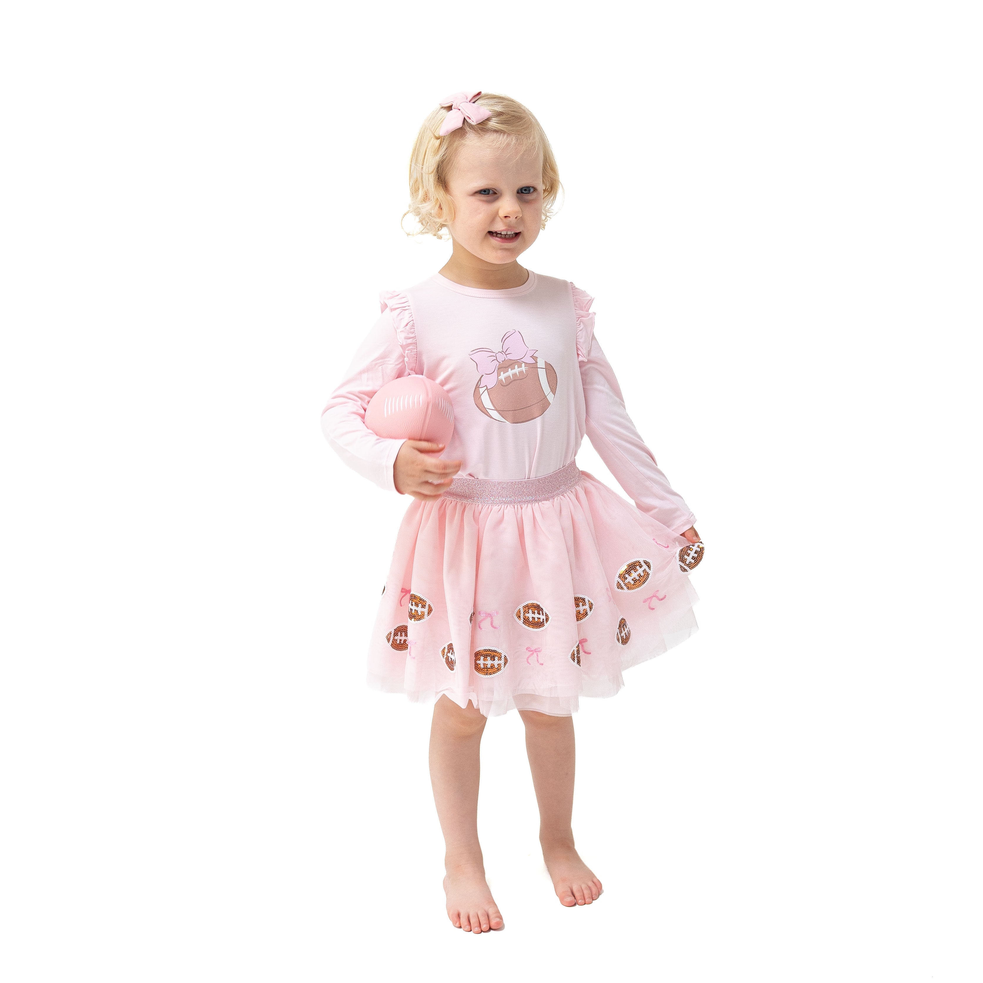 Football Helmets Pink - Long Sleeve Ruffle Tee Football