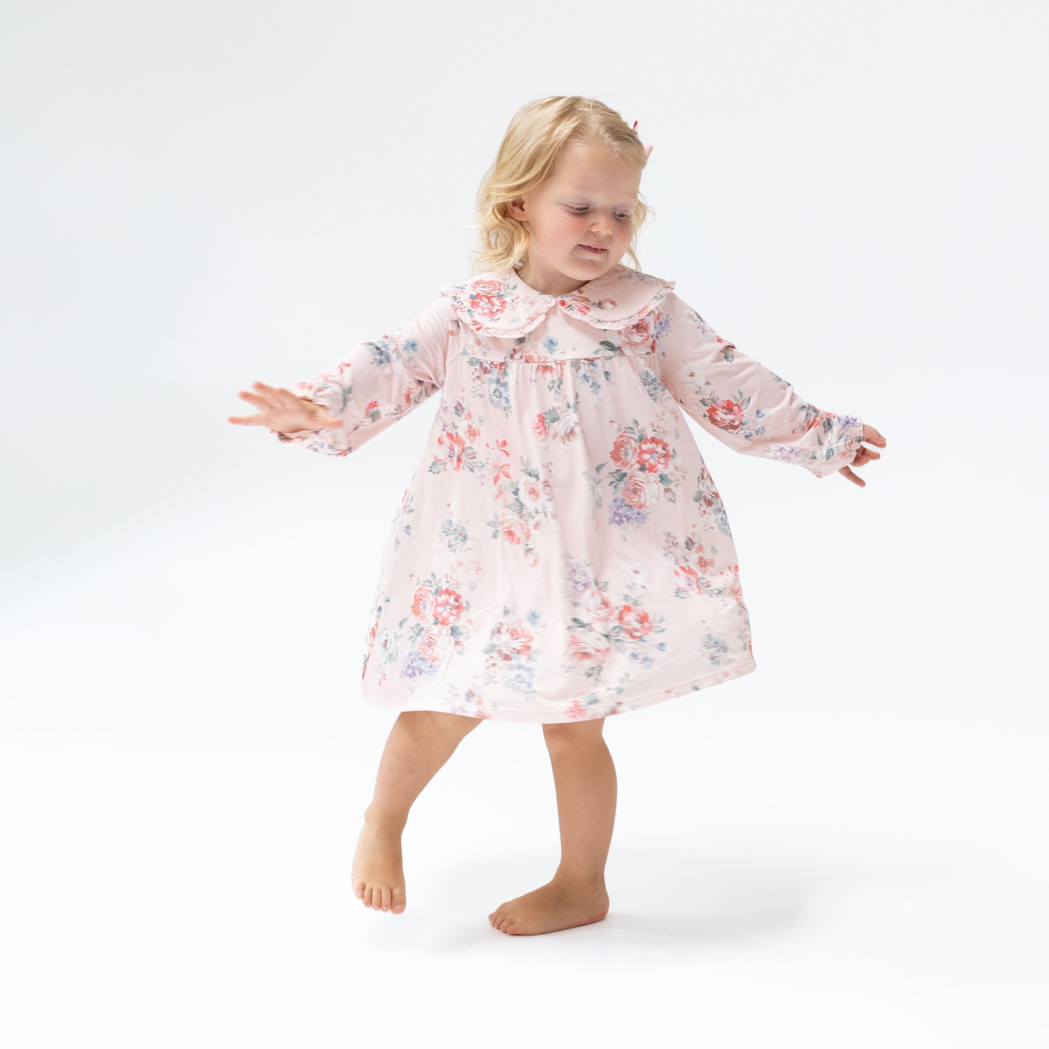 Painterly Rose Bouquets - Sofia Dress with Oversize Collar and Bloomer