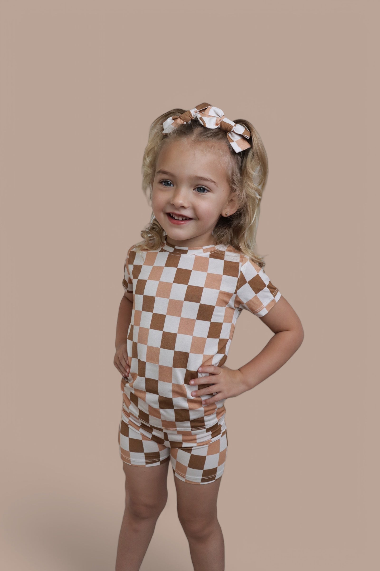CHESTNUT CHECKERS DREAM BOW HAIR CLIPS