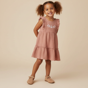 Organic Embroidered Tiered Dress - Clay