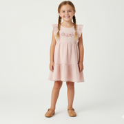 Organic Embroidered Tiered Dress - Blush