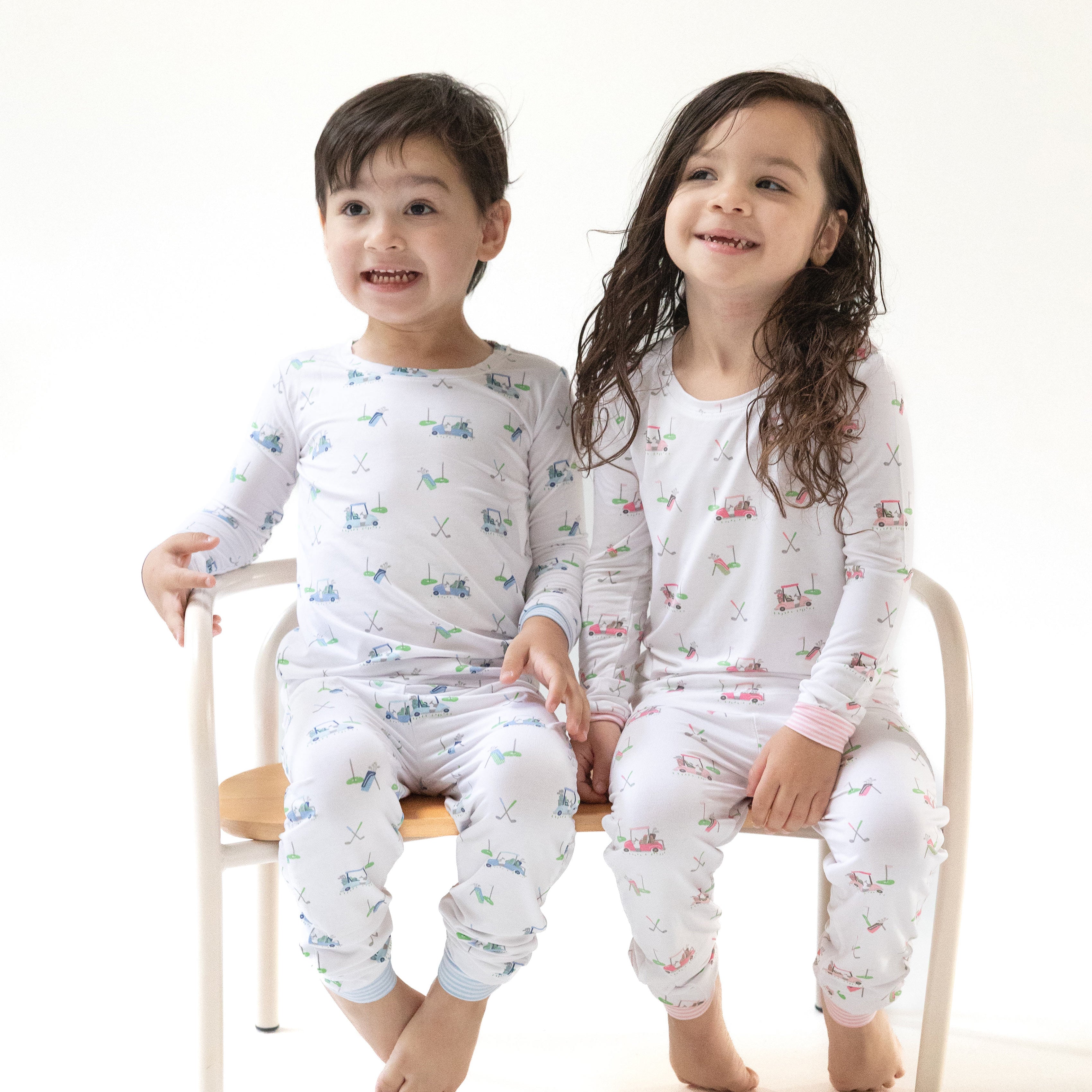 Baby Golf Carts - Blue - Long Sleeve Loungewear Set