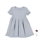 The Printed Short Sleeve Dress - Blue Grid