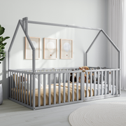 Kids House Gated Floor Bed Twin Size for Children Aged 5+,  Grey
