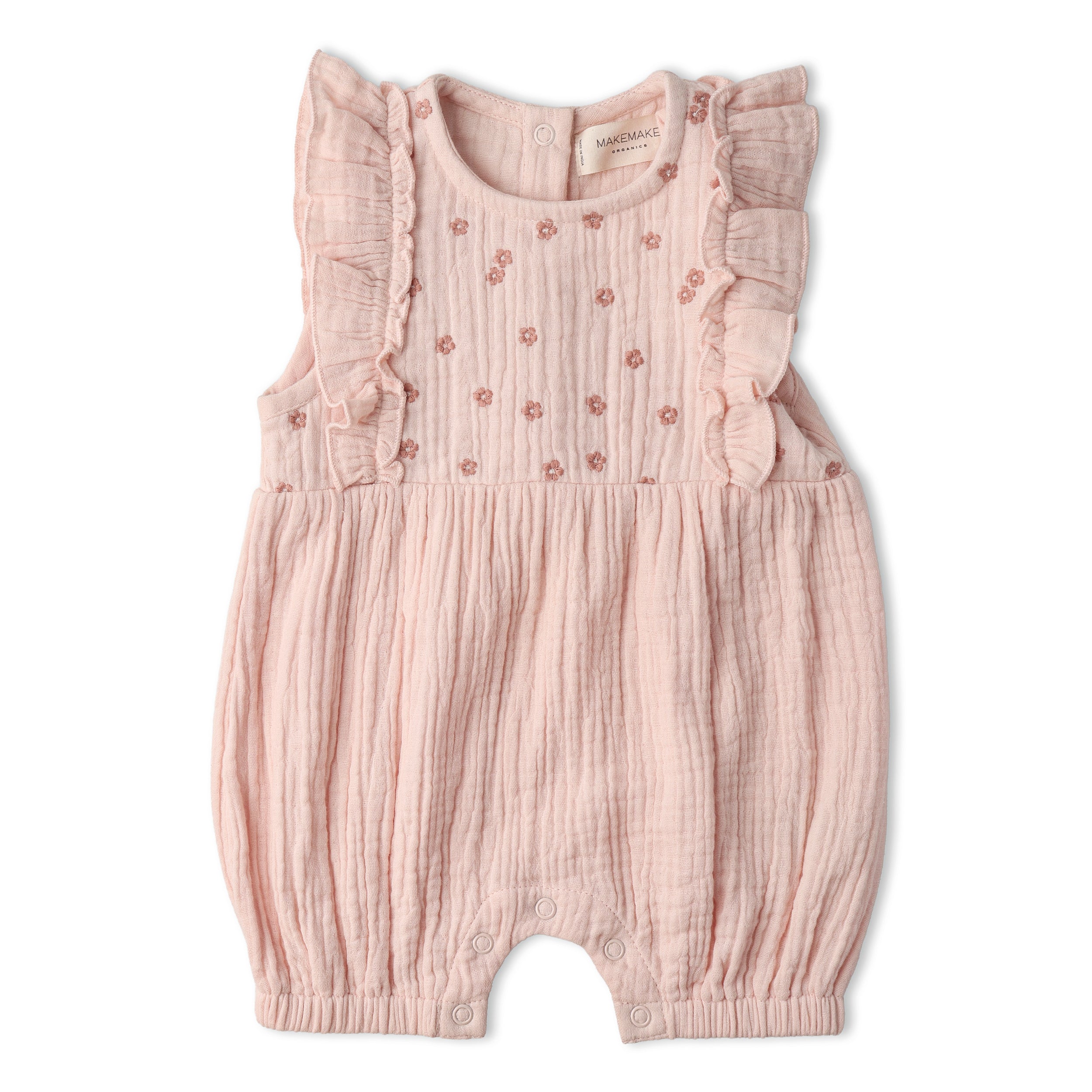 Organic Embroidered Ruffle Romper - Blush