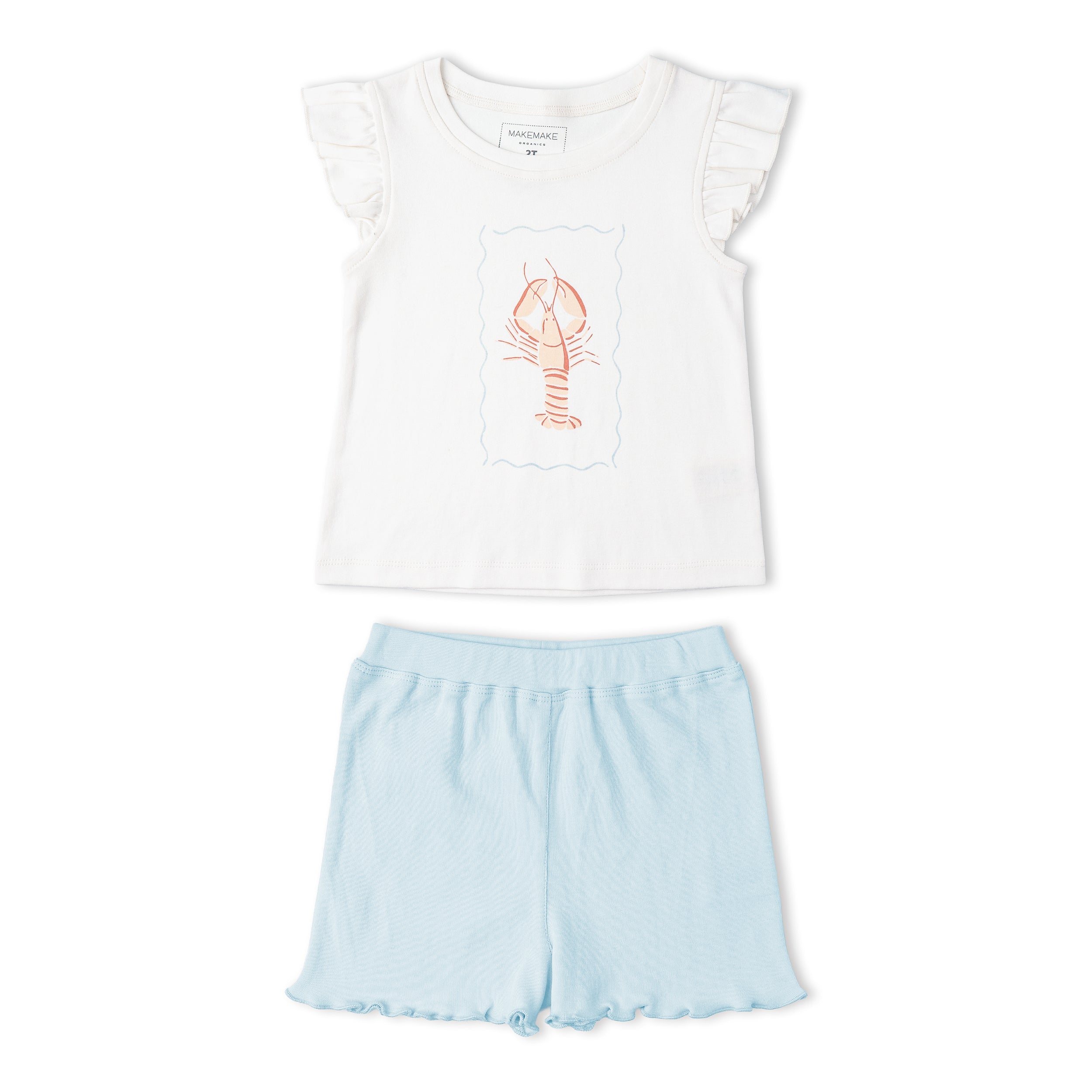 Organic Sleeveless Flutter Top & Shorts Set - Lobster