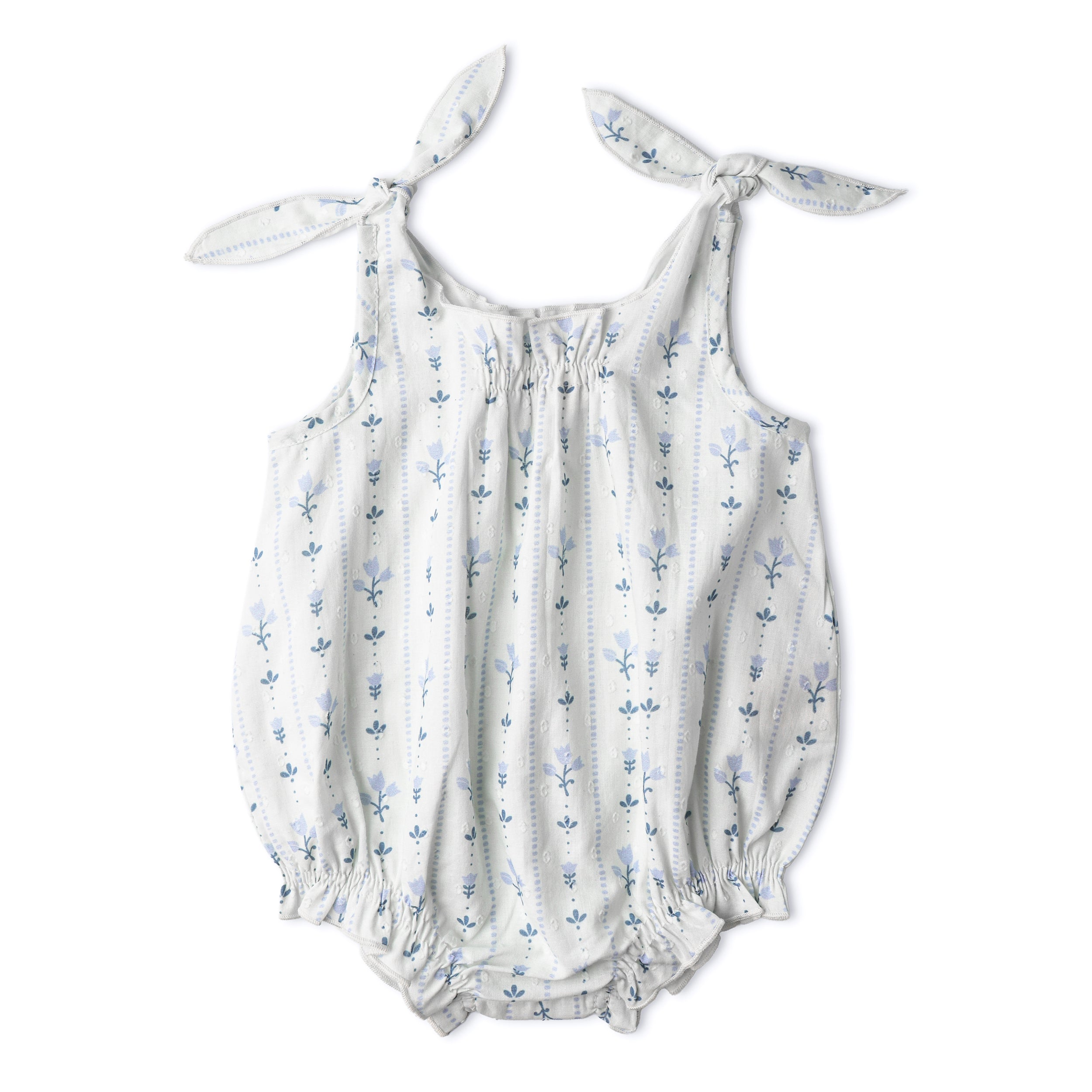 Organic Tie Shoulder Bubble Romper - Blue Vines