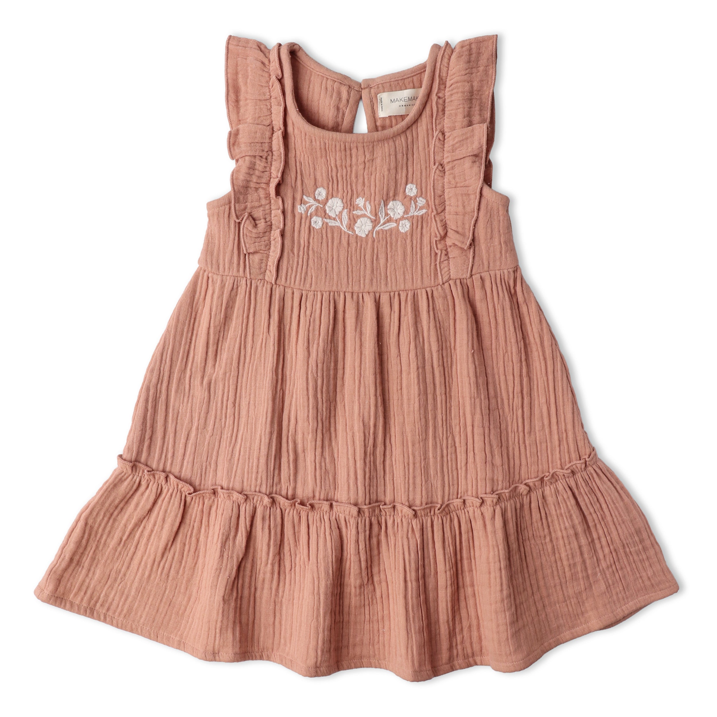 Organic Embroidered Tiered Dress - Clay