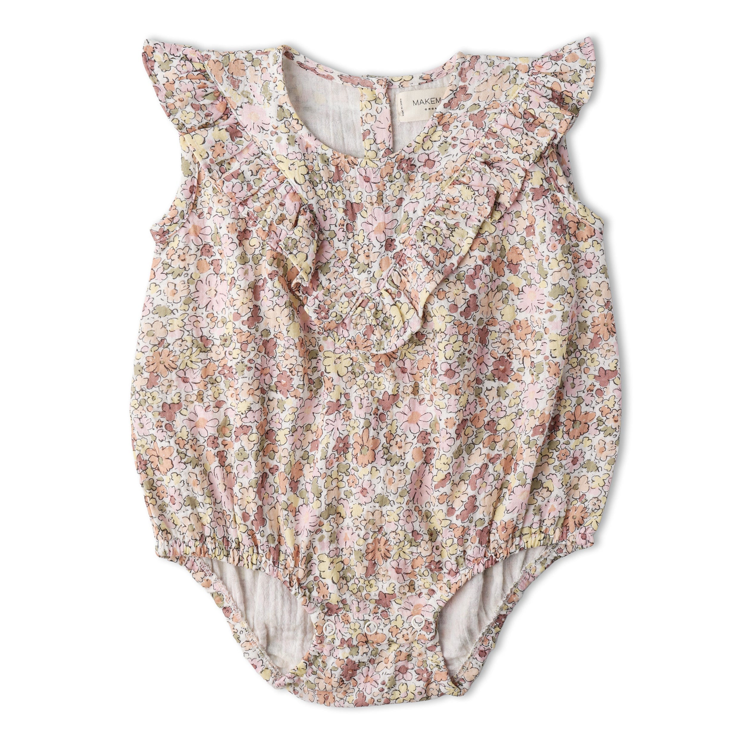 Organic Sleeveless Ruffle Bubble Romper - Pastel Bloom