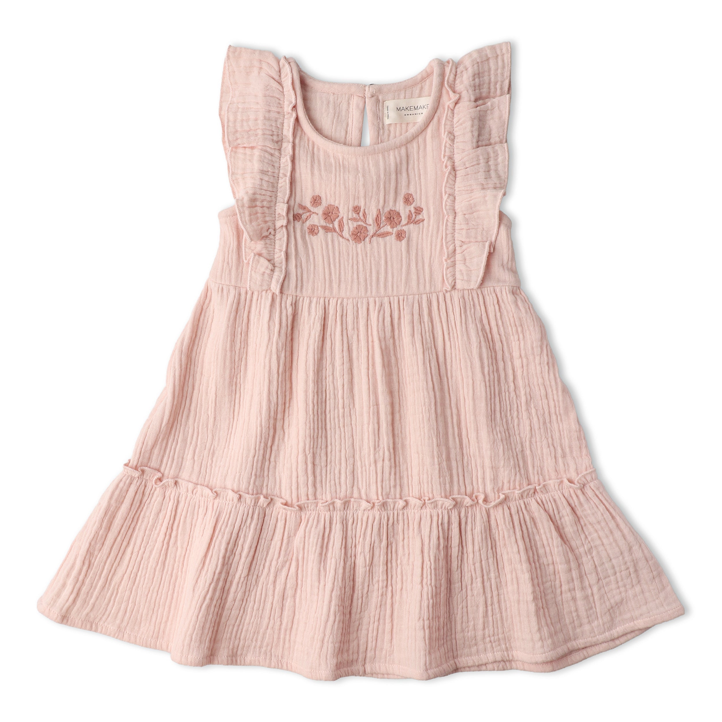 Organic Embroidered Tiered Dress - Blush