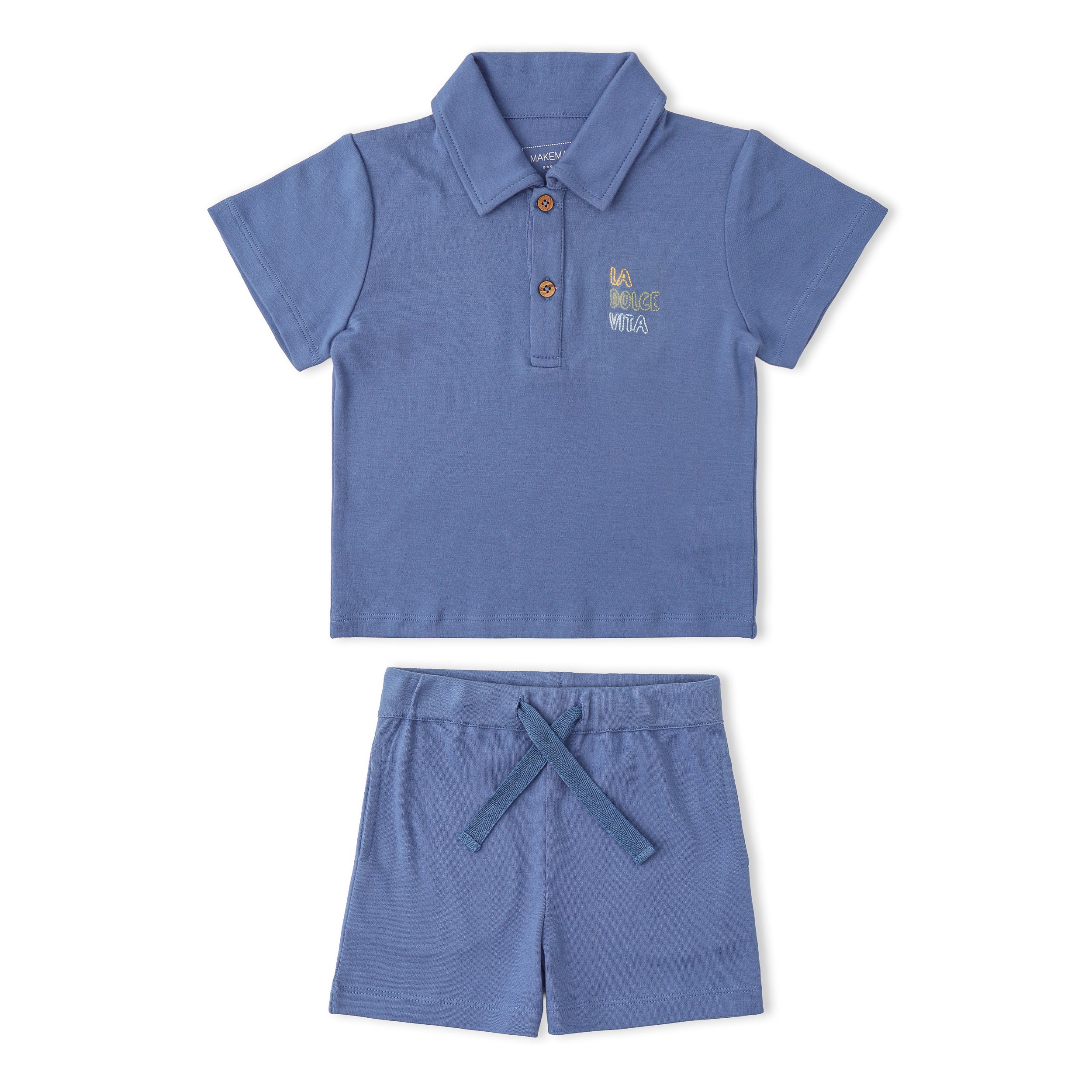 Organic Polo Shirt & Shorts Set - Slate