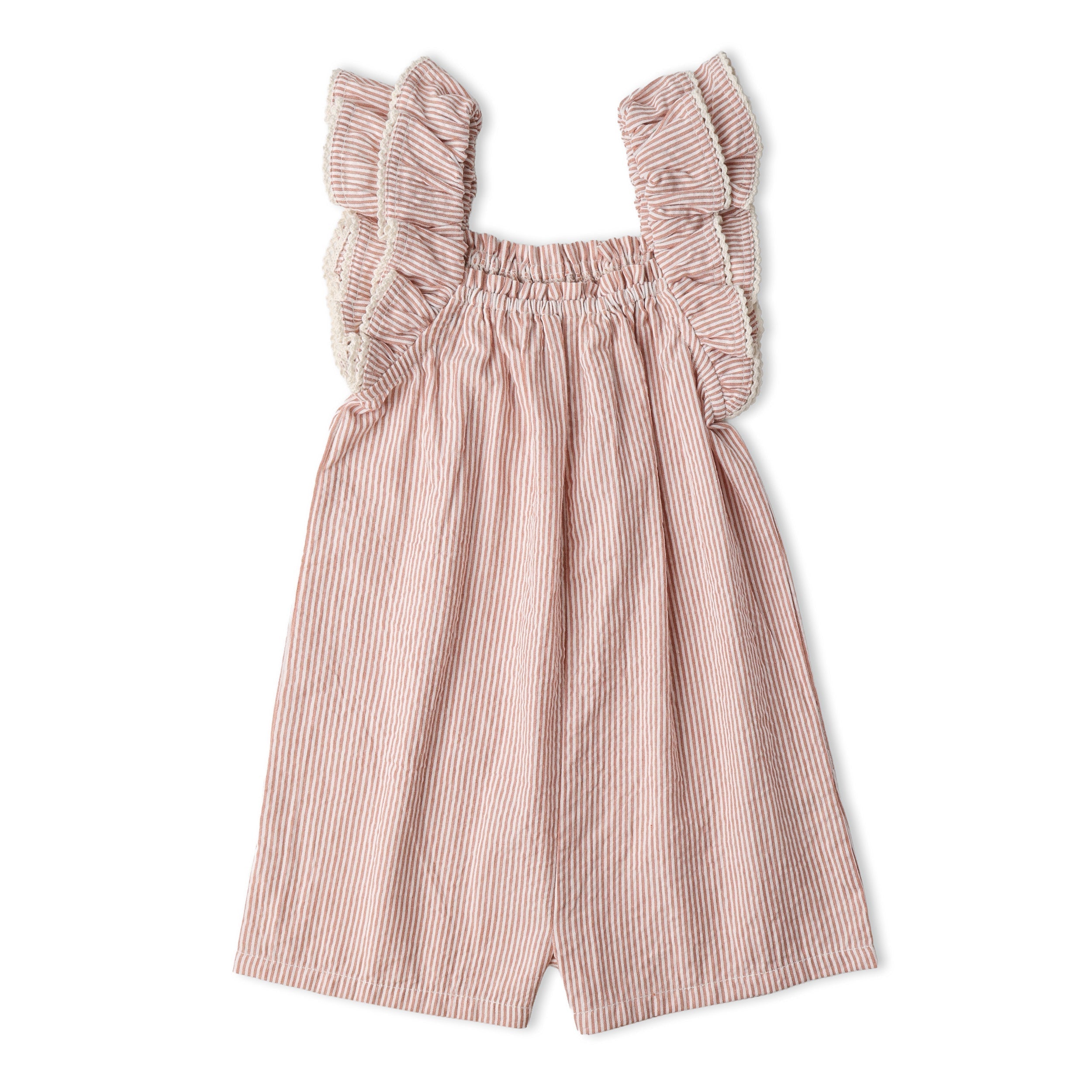 Organic Flutter Jumpsuit - Coral Stripes
